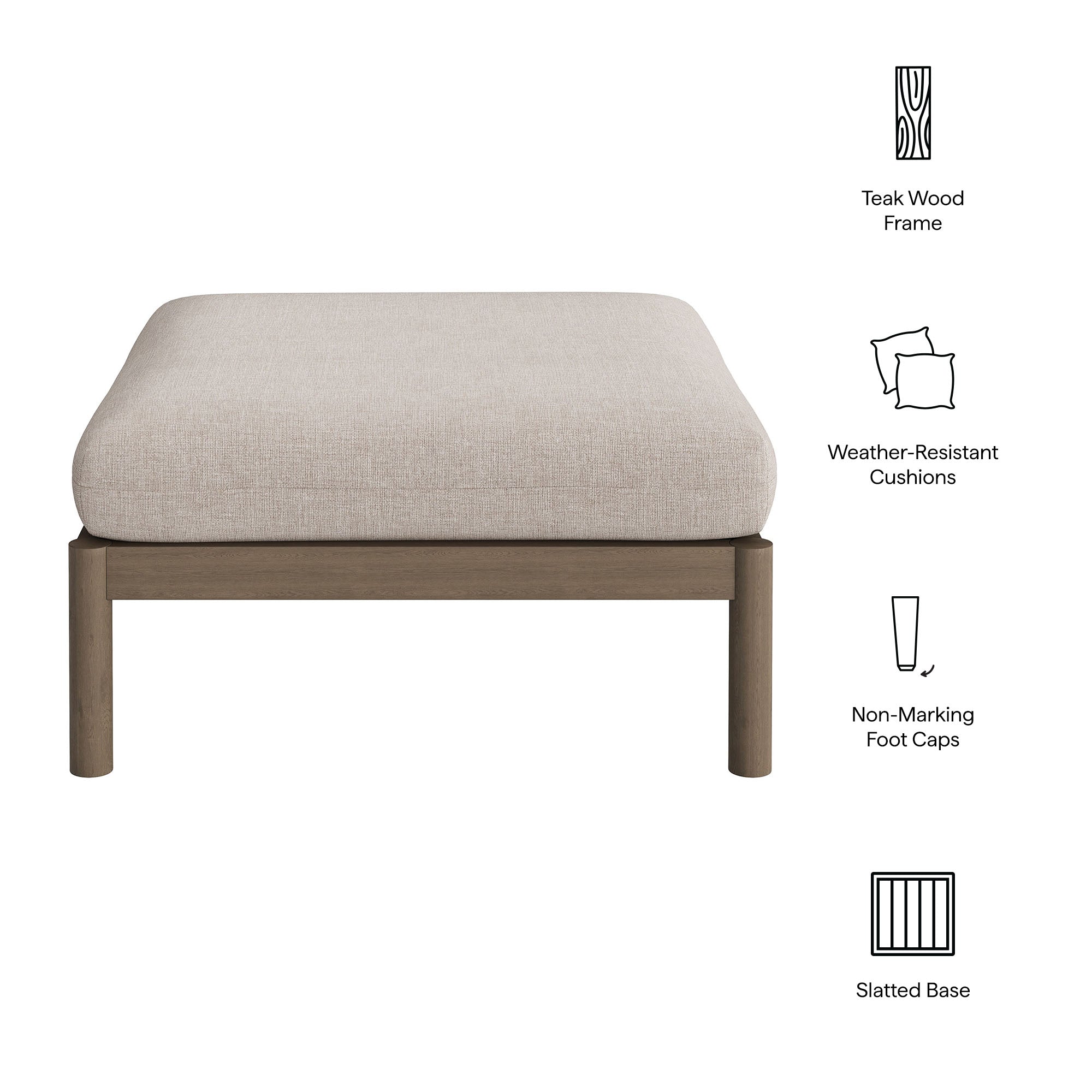 Modway Eleni Square Outdoor Patio Teak Wood Ottoman EEI-7656
