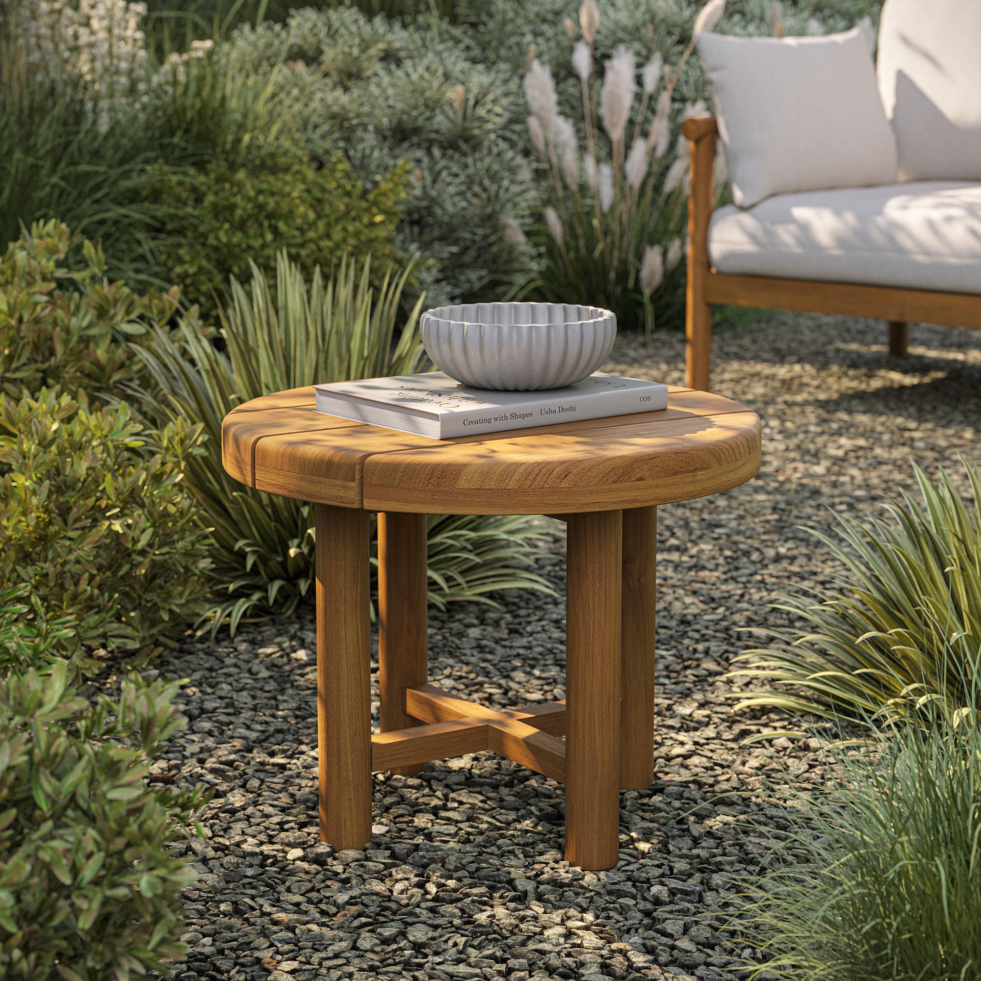 Modway Eleni 20-Inch Round Outdoor Patio Teak Wood Side Table EEI-7657