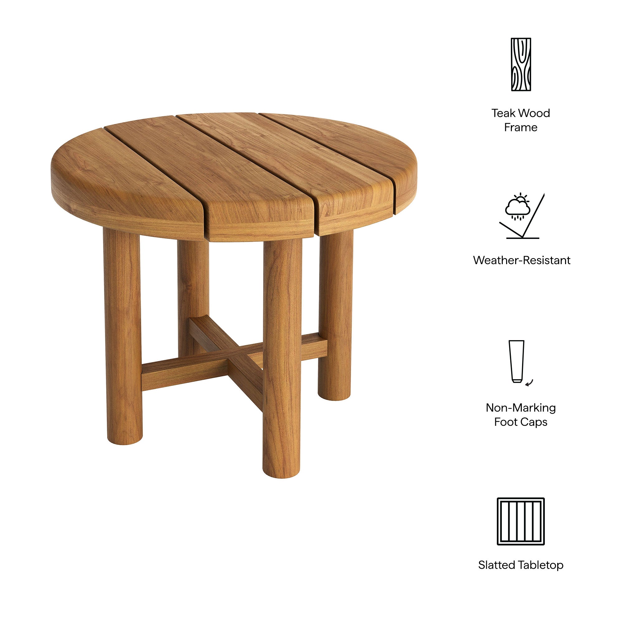 Modway Eleni 20-Inch Round Outdoor Patio Teak Wood Side Table EEI-7657