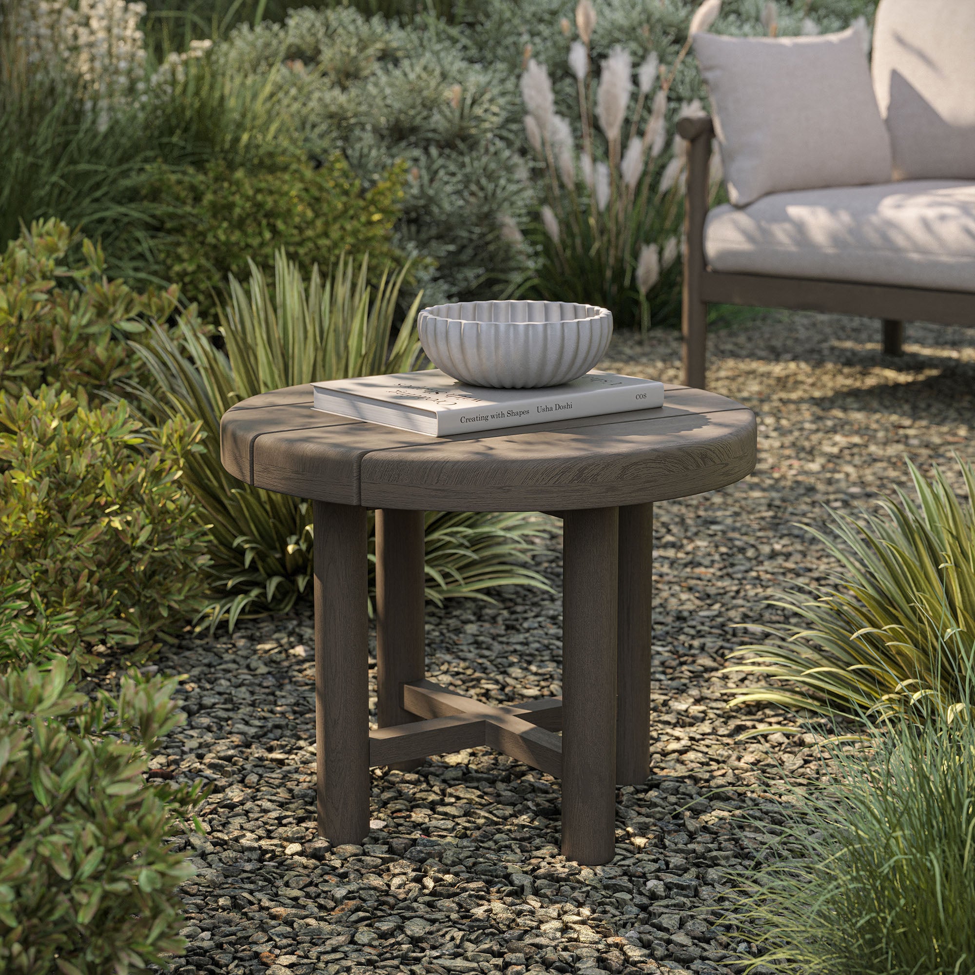 Modway Eleni 20-Inch Round Outdoor Patio Teak Wood Side Table EEI-7657