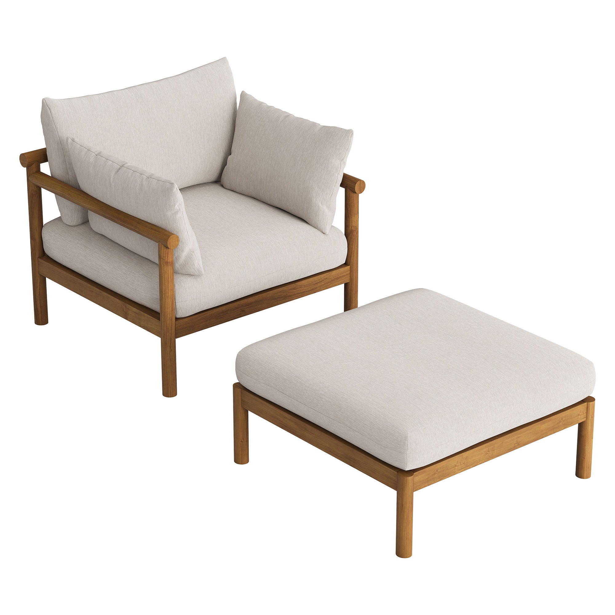 Modway Eleni 2-Piece Outdoor Patio Teak Wood Armchair and Ottoman Set EEI-7658
