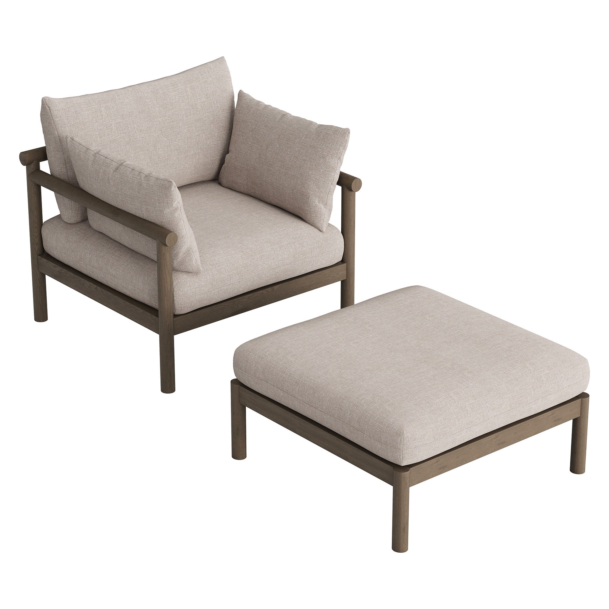 Modway Eleni 2-Piece Outdoor Patio Teak Wood Armchair and Ottoman Set EEI-7658