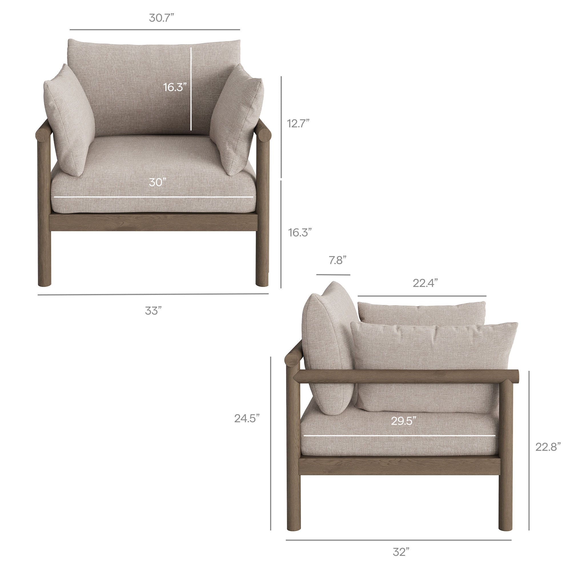 Modway Eleni 2-Piece Outdoor Patio Teak Wood Armchair and Ottoman Set EEI-7658