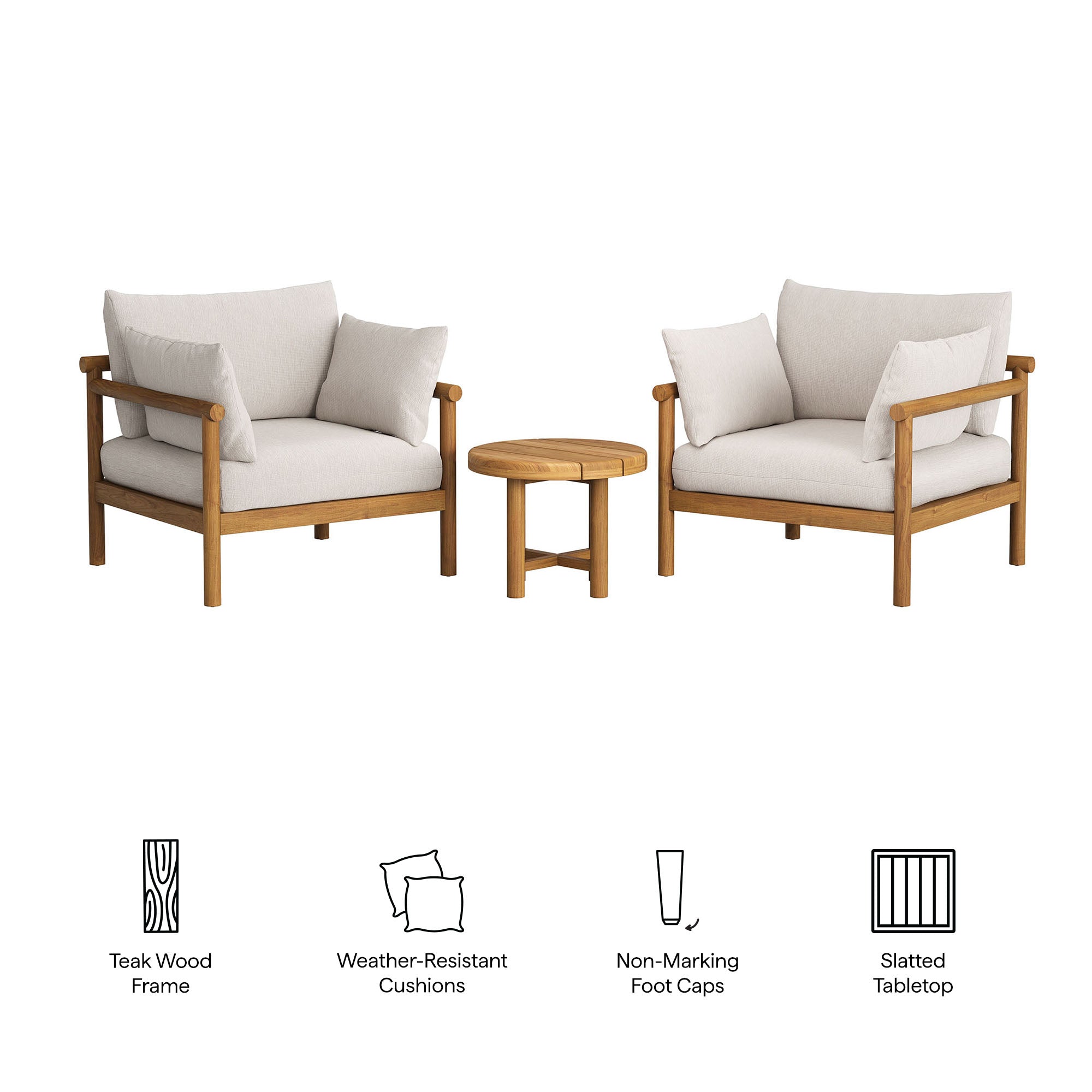 Modway Eleni 3-Piece Outdoor Patio Teak Wood Furniture Set EEI-7659