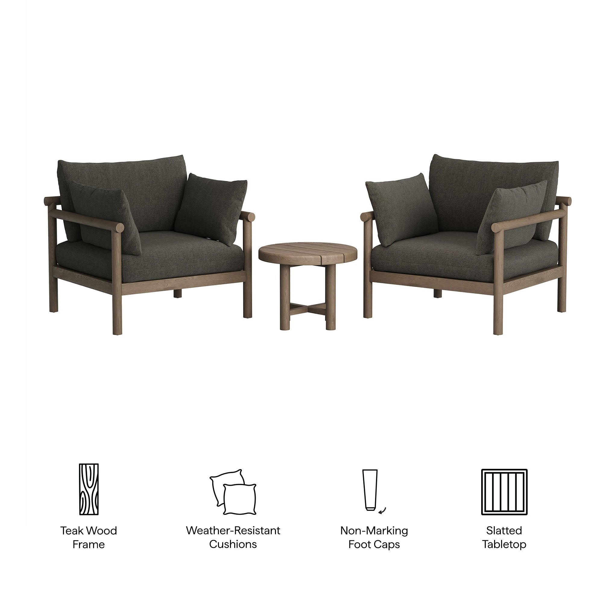 Modway Eleni 3-Piece Outdoor Patio Teak Wood Furniture Set EEI-7659