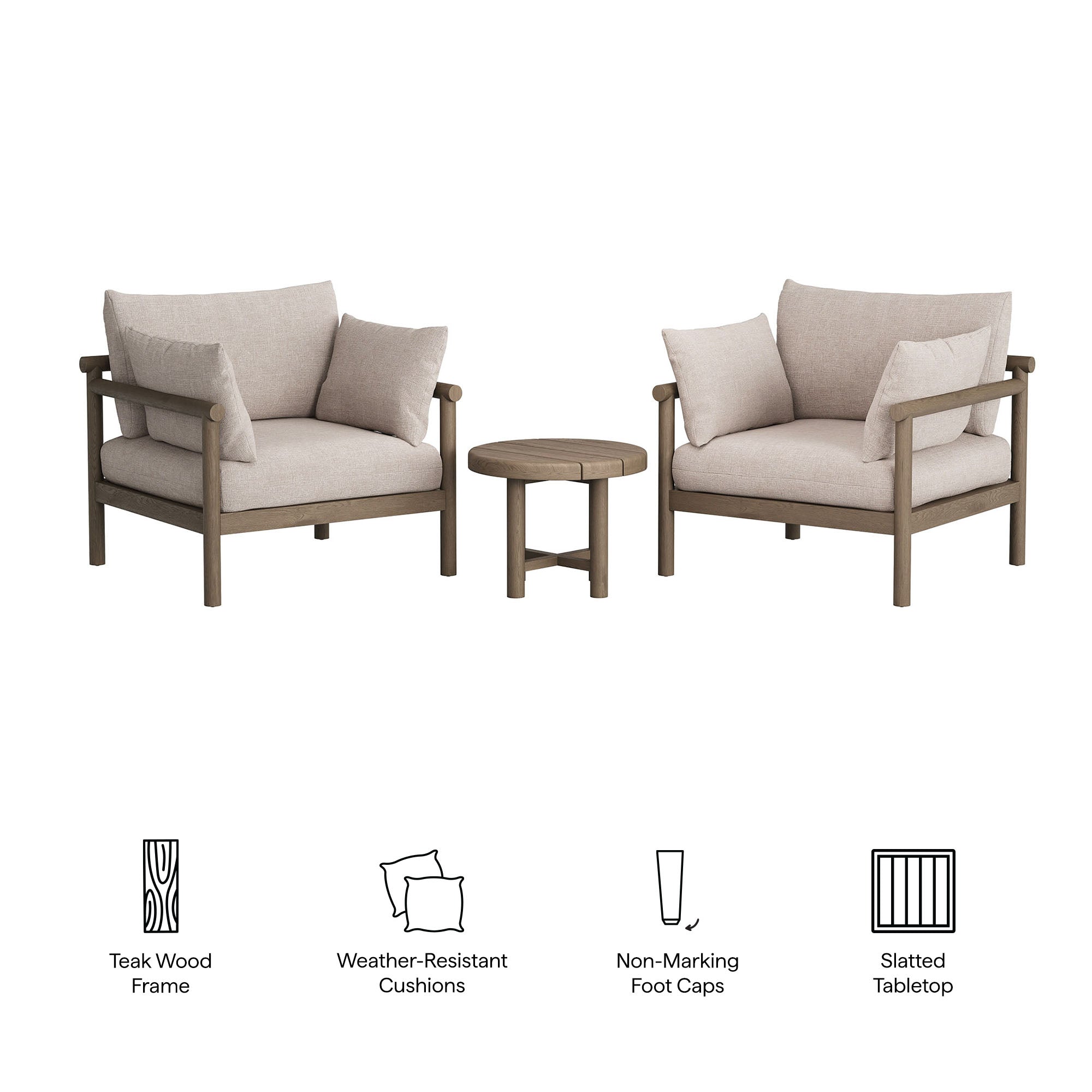 Modway Eleni 3-Piece Outdoor Patio Teak Wood Furniture Set EEI-7659