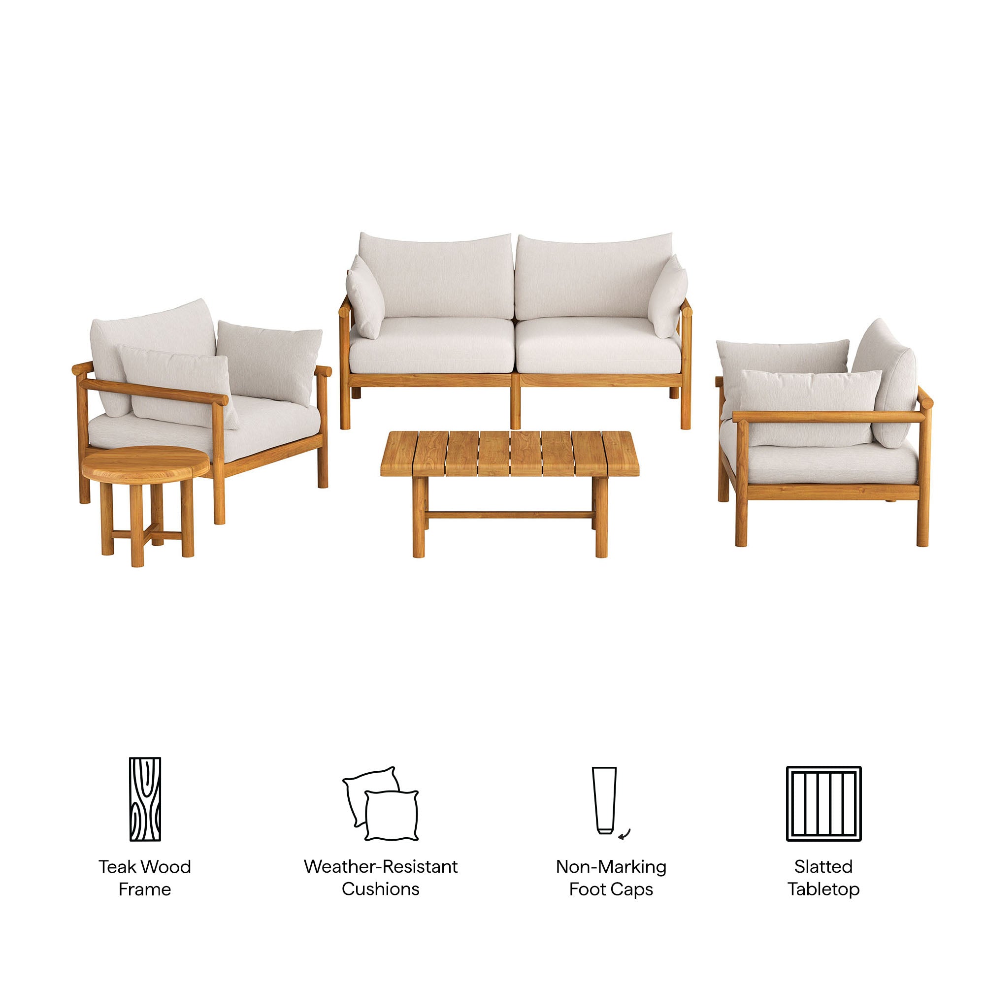 Modway Eleni 5-Piece Outdoor Patio Teak Wood Furniture Set EEI-7660