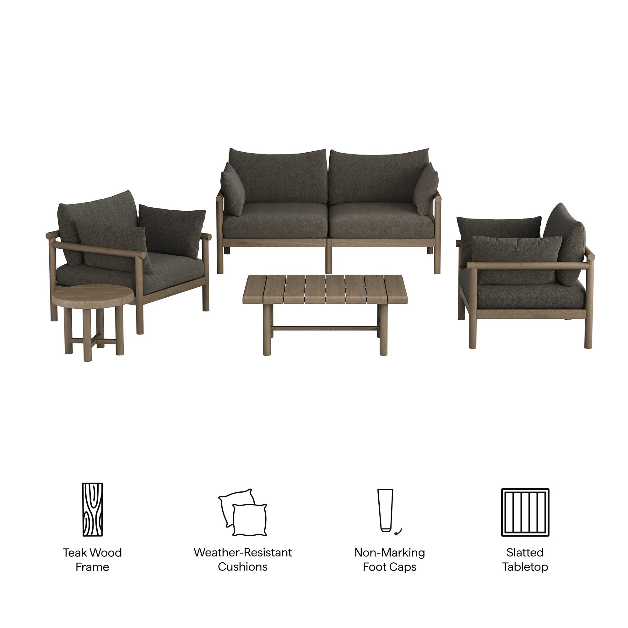 Modway Eleni 5-Piece Outdoor Patio Teak Wood Furniture Set EEI-7660