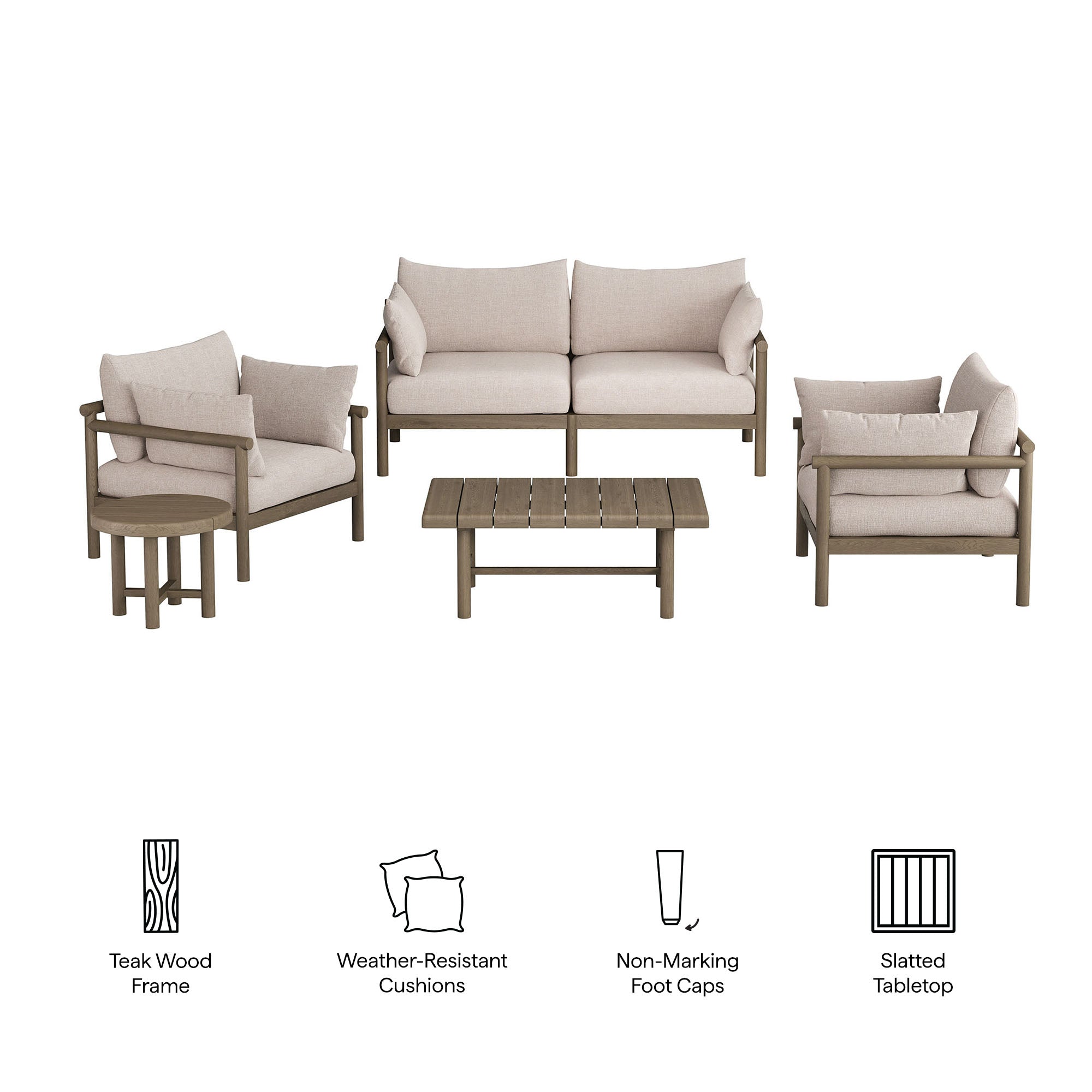 Modway Eleni 5-Piece Outdoor Patio Teak Wood Furniture Set EEI-7660
