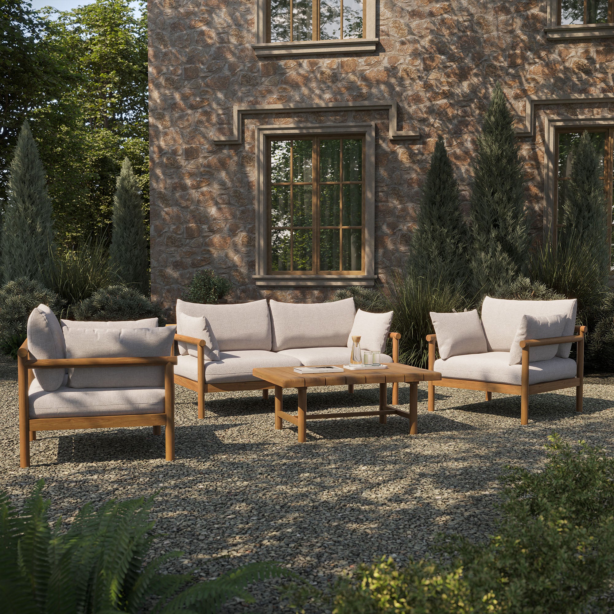 Modway Eleni 4-Piece Outdoor Patio Teak Wood Sofa Set EEI-7661