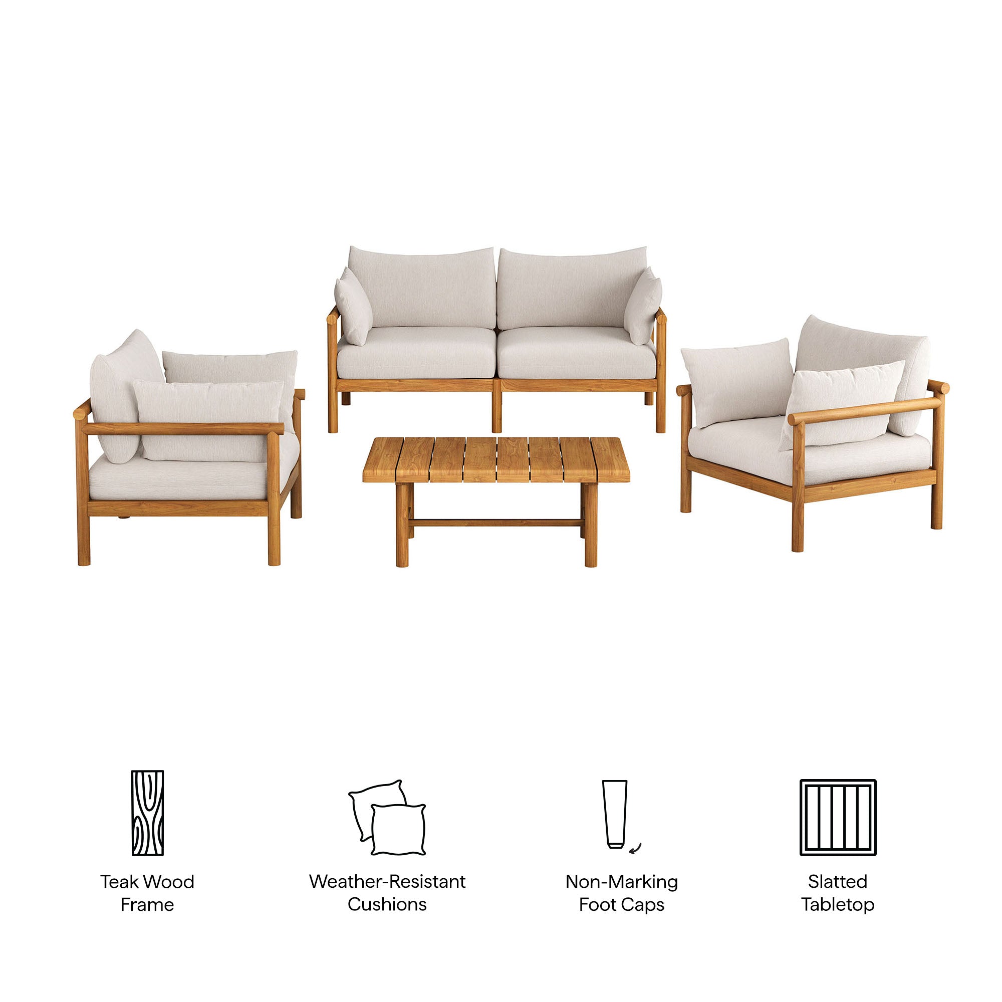 Modway Eleni 4-Piece Outdoor Patio Teak Wood Sofa Set EEI-7661