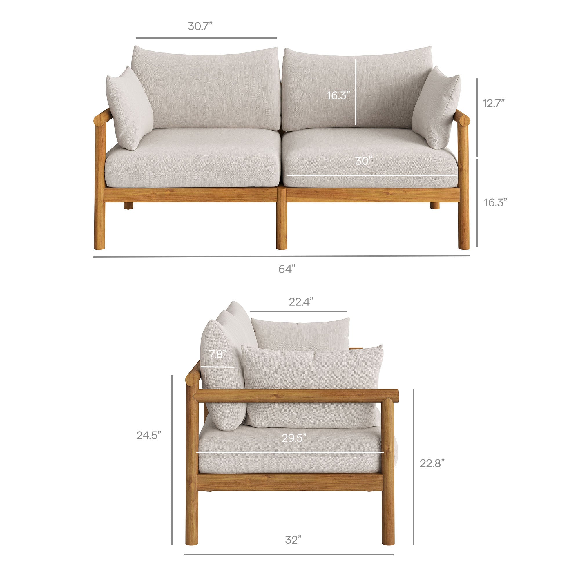 Modway Eleni 4-Piece Outdoor Patio Teak Wood Sofa Set EEI-7661