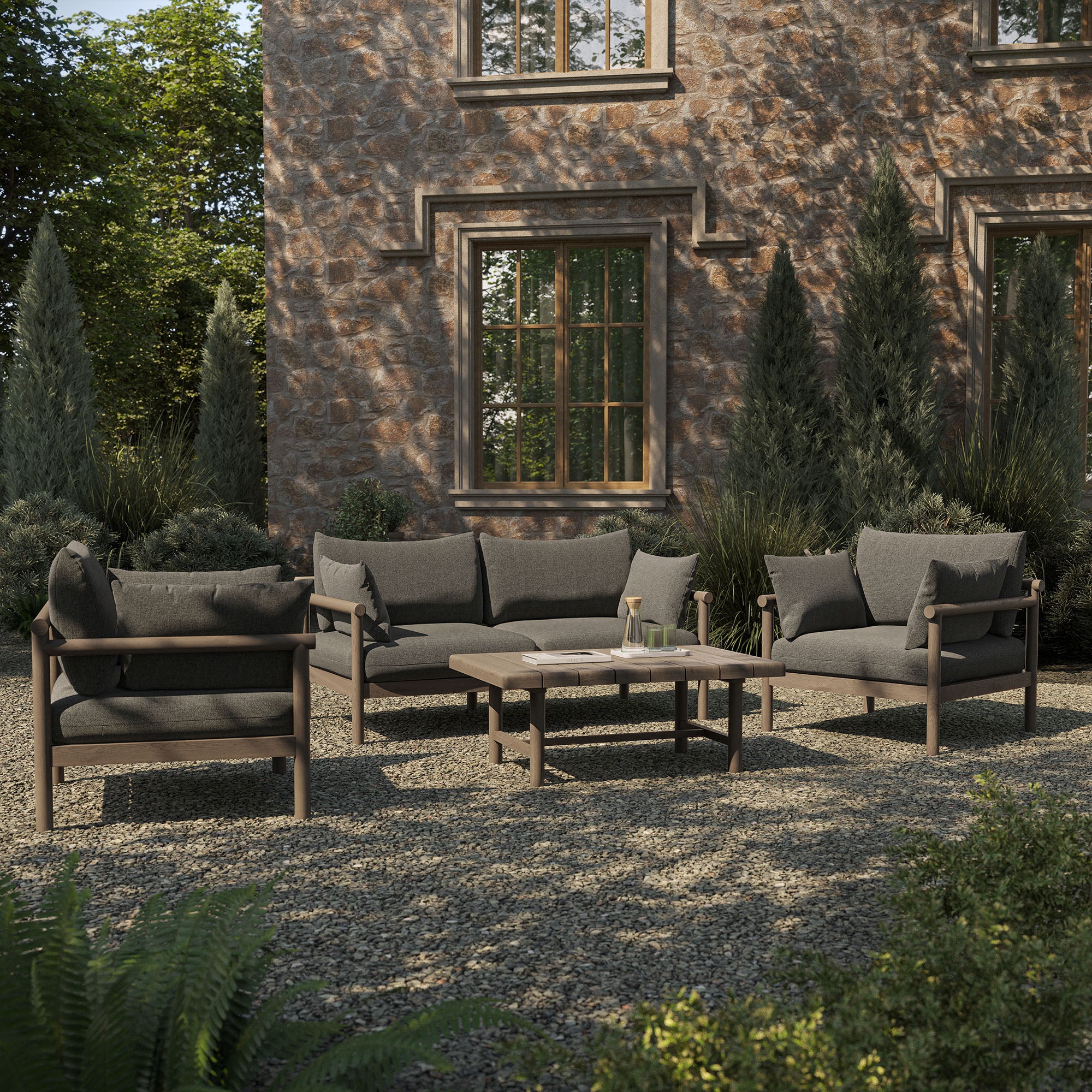 Modway Eleni 4-Piece Outdoor Patio Teak Wood Sofa Set EEI-7661