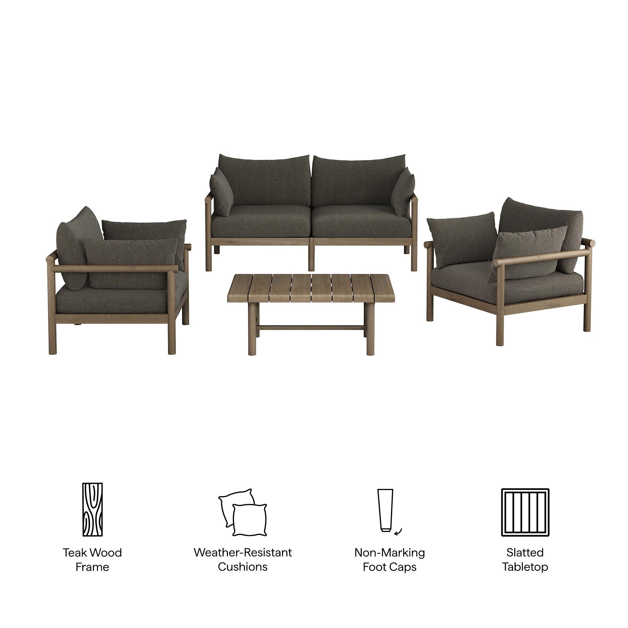 Modway Eleni 4-Piece Outdoor Patio Teak Wood Sofa Set EEI-7661