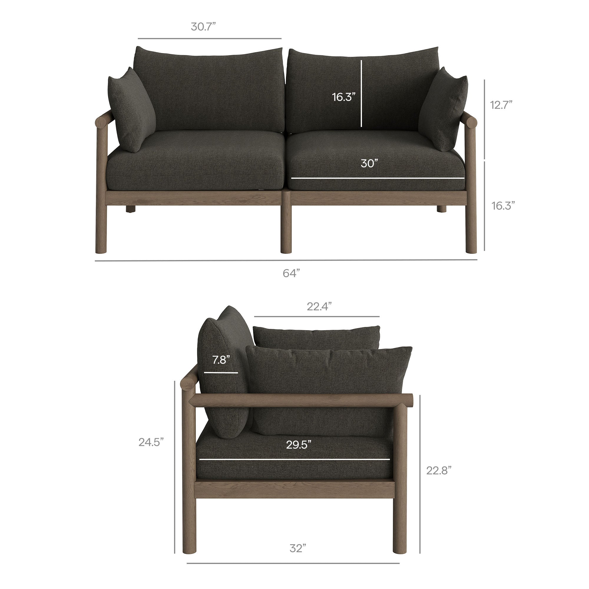 Modway Eleni 4-Piece Outdoor Patio Teak Wood Sofa Set EEI-7661