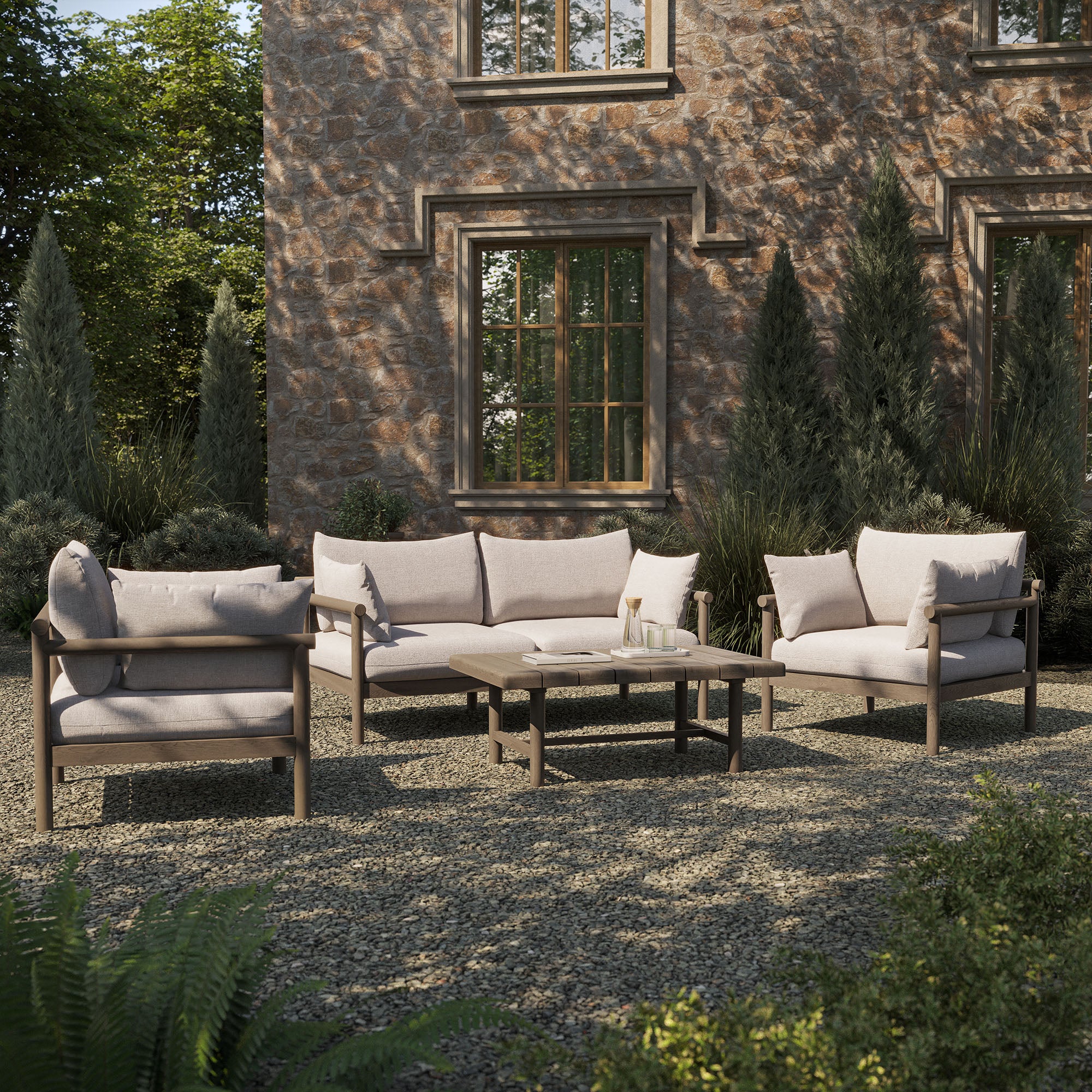 Modway Eleni 4-Piece Outdoor Patio Teak Wood Sofa Set EEI-7661