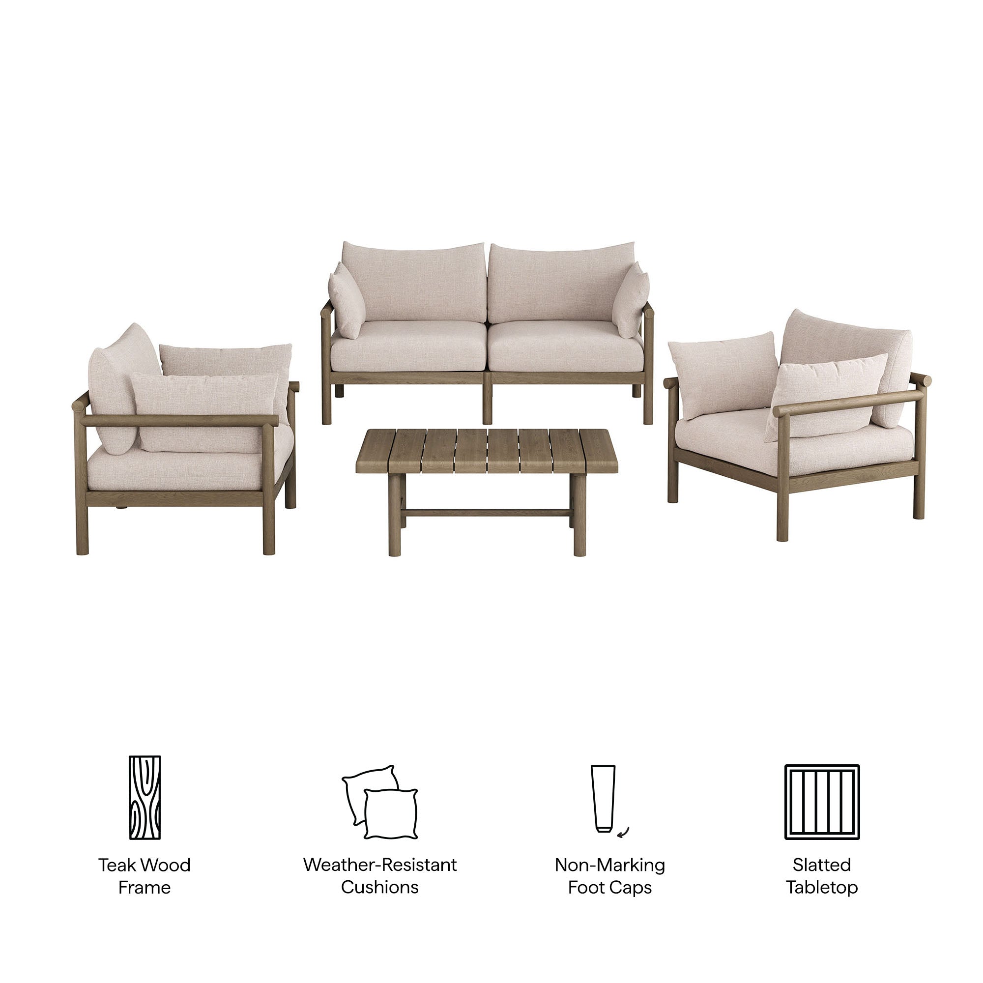 Modway Eleni 4-Piece Outdoor Patio Teak Wood Sofa Set EEI-7661