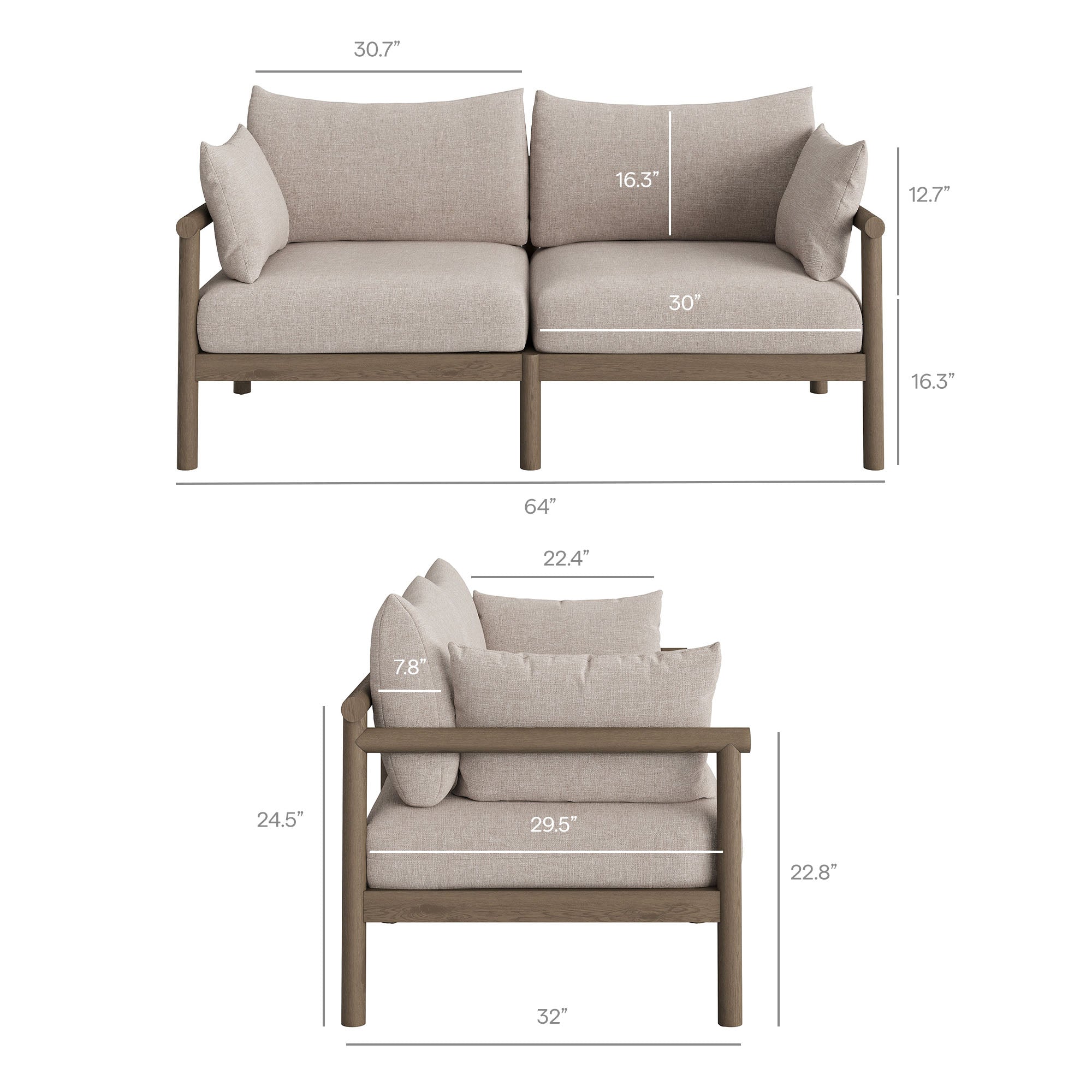 Modway Eleni 4-Piece Outdoor Patio Teak Wood Sofa Set EEI-7661