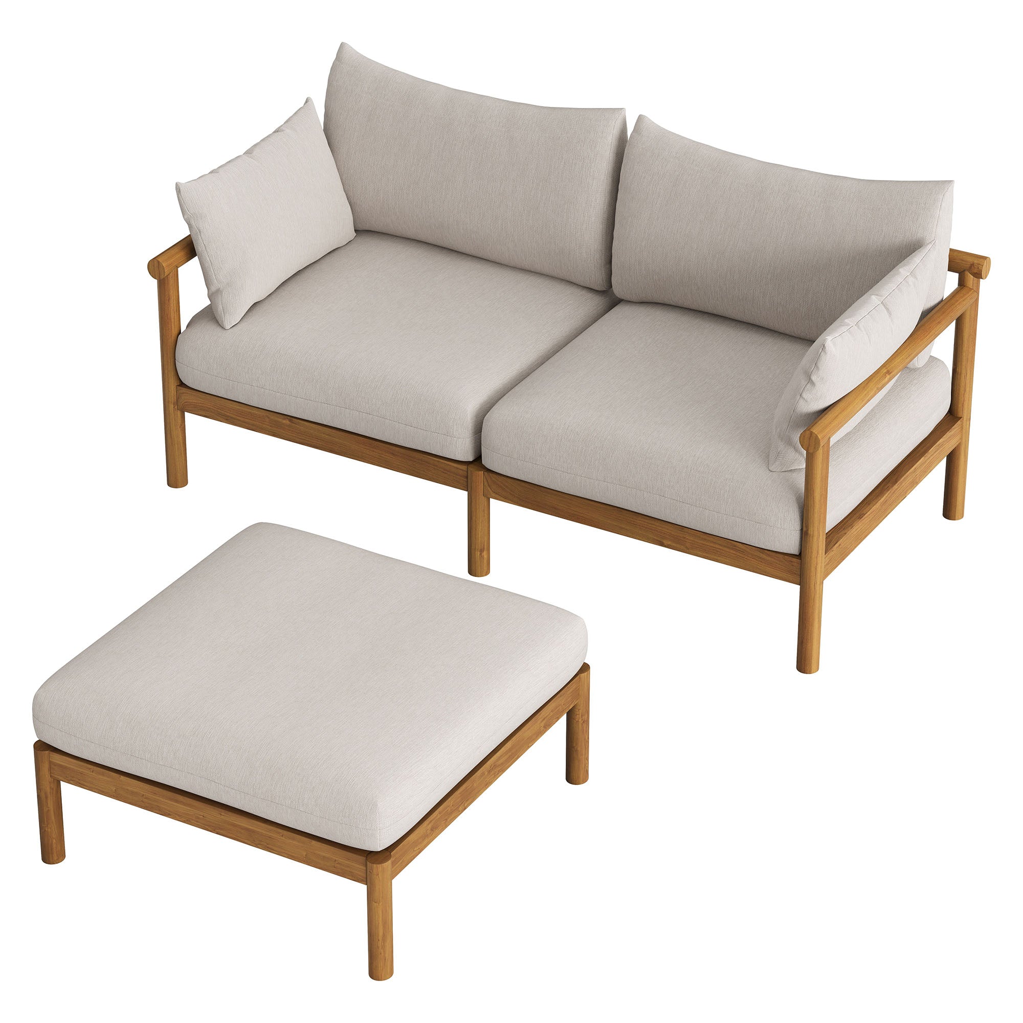 Modway Eleni 2-Piece Outdoor Patio Teak Wood Loveseat with Ottoman Set EEI-7662