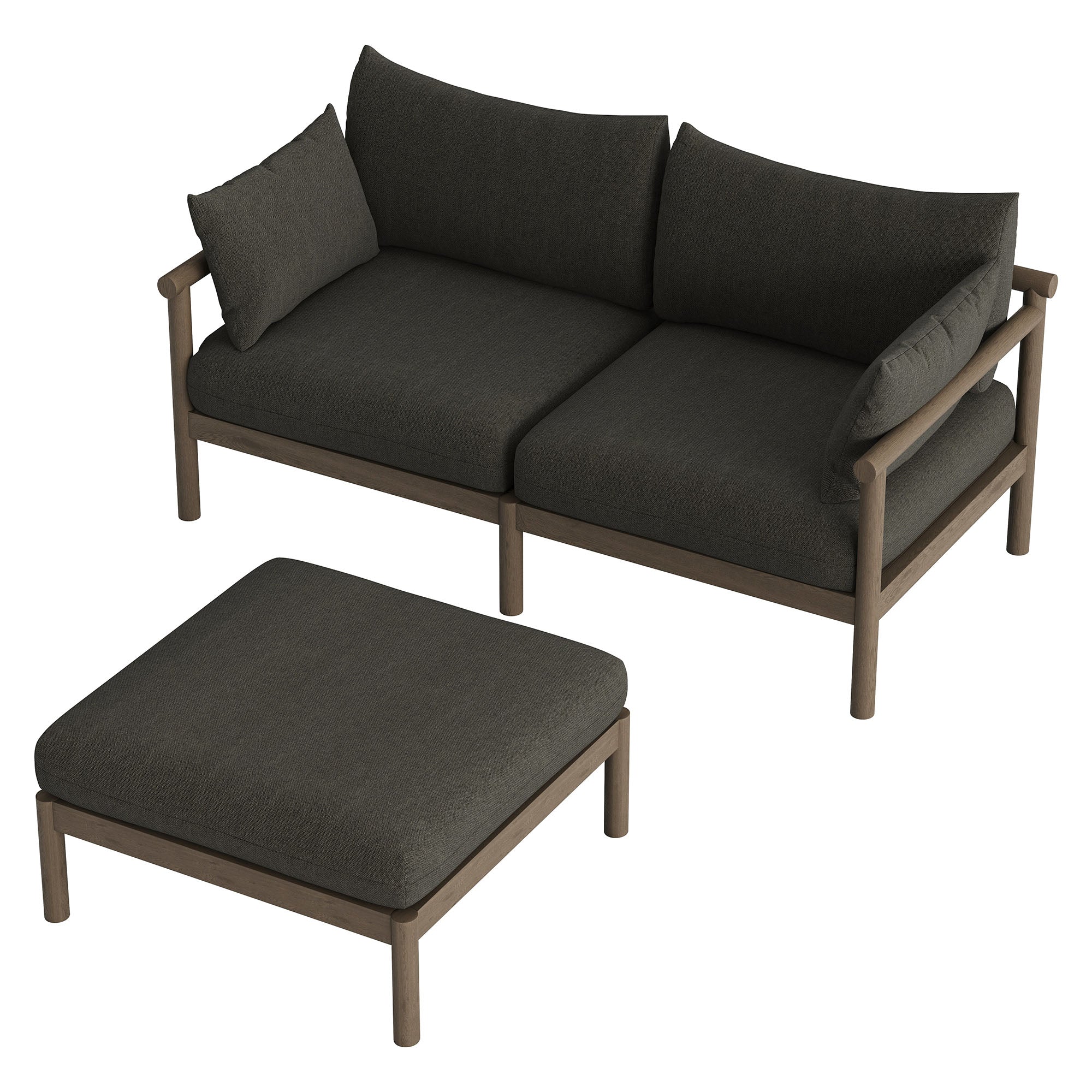 Modway Eleni 2-Piece Outdoor Patio Teak Wood Loveseat with Ottoman Set EEI-7662