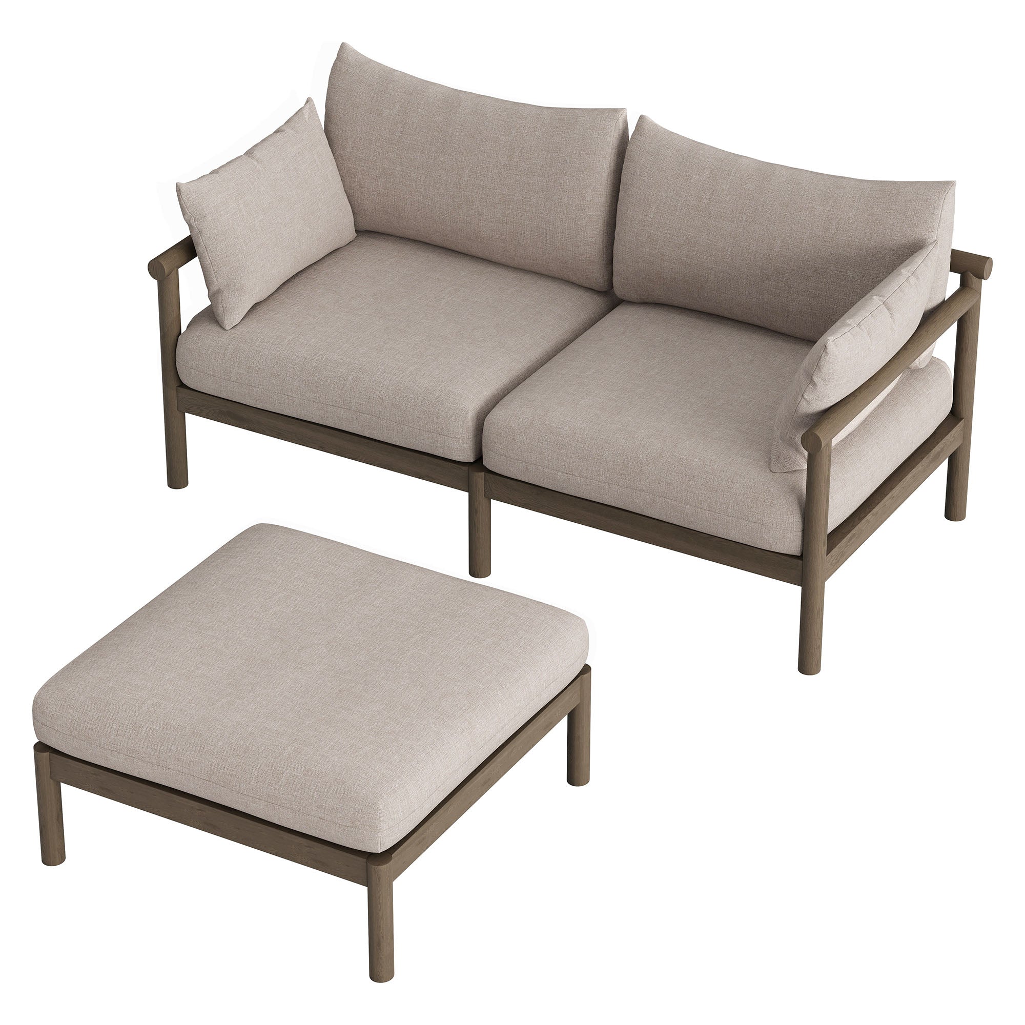 Modway Eleni 2-Piece Outdoor Patio Teak Wood Loveseat with Ottoman Set EEI-7662