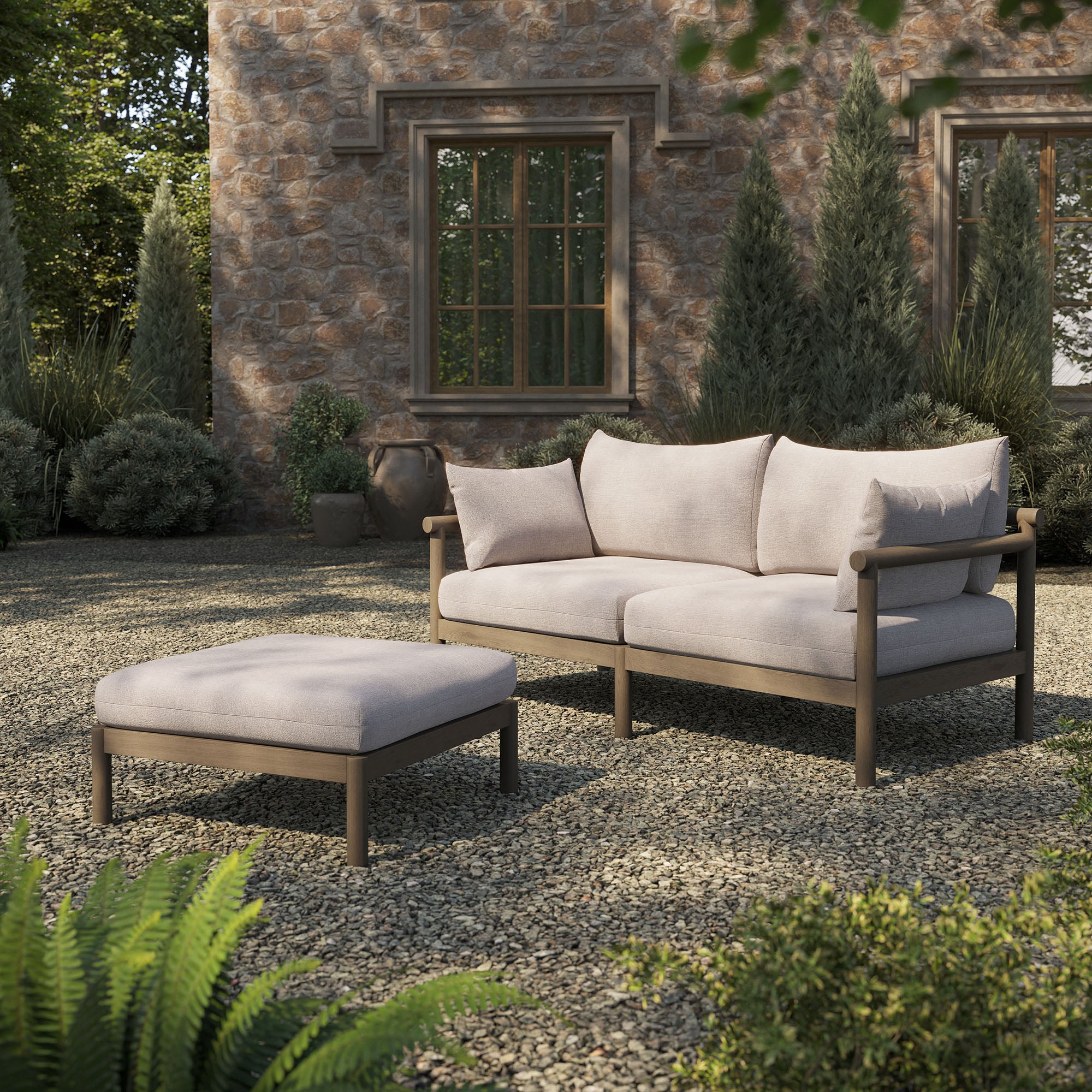 Modway Eleni 2-Piece Outdoor Patio Teak Wood Loveseat with Ottoman Set EEI-7662