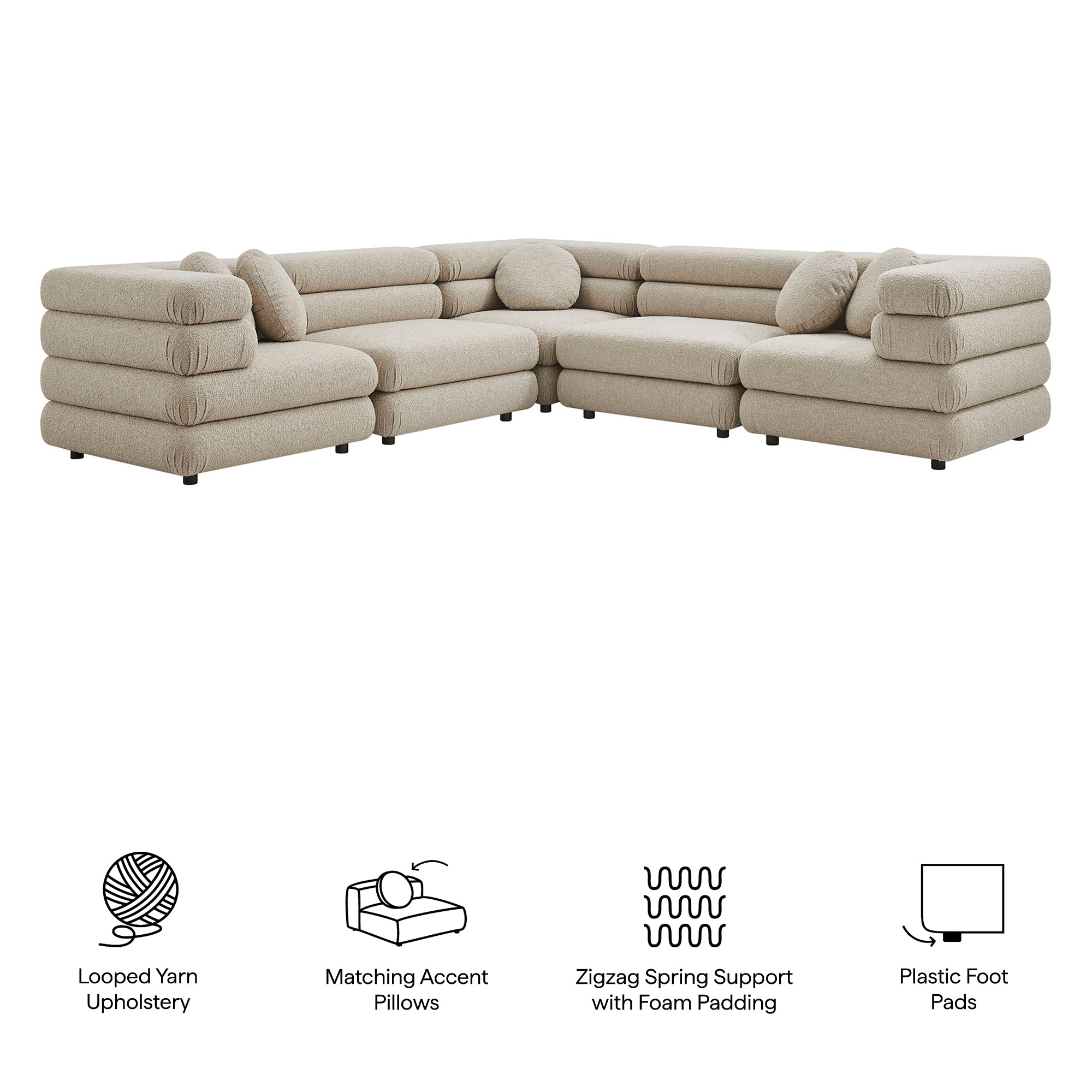 Modway Jubilee 5-Piece Upholstered Modular L-Shaped Sofa Set EEI-7714
