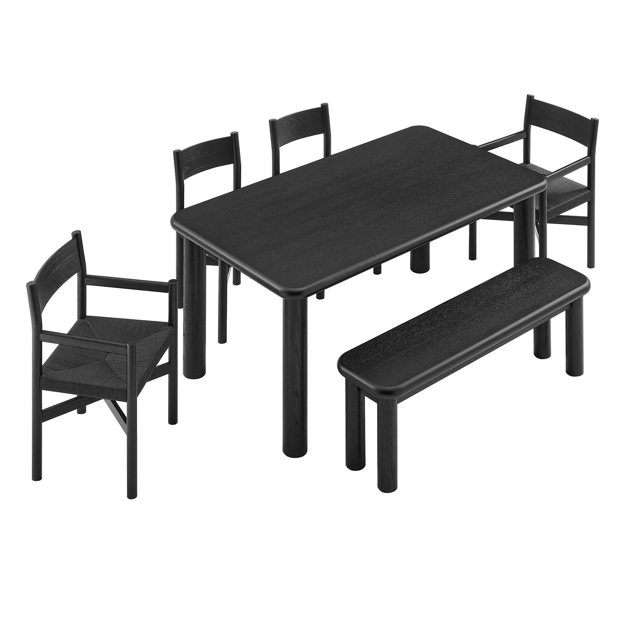 Modway Alvia 6-Piece Oak Wood Dining Table and Seating Set EEI-7715