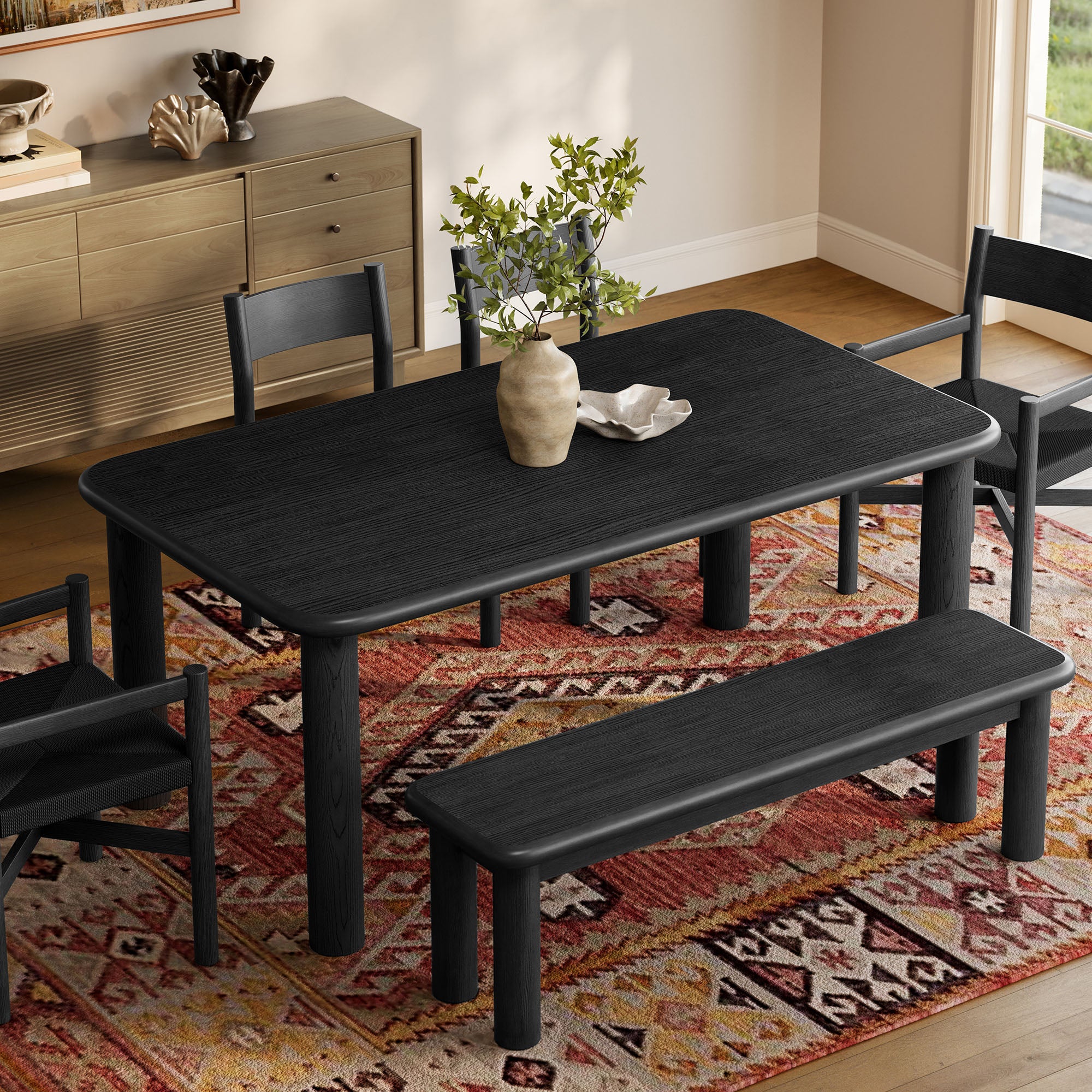 Modway Alvia 6-Piece Oak Wood Dining Table and Seating Set EEI-7715