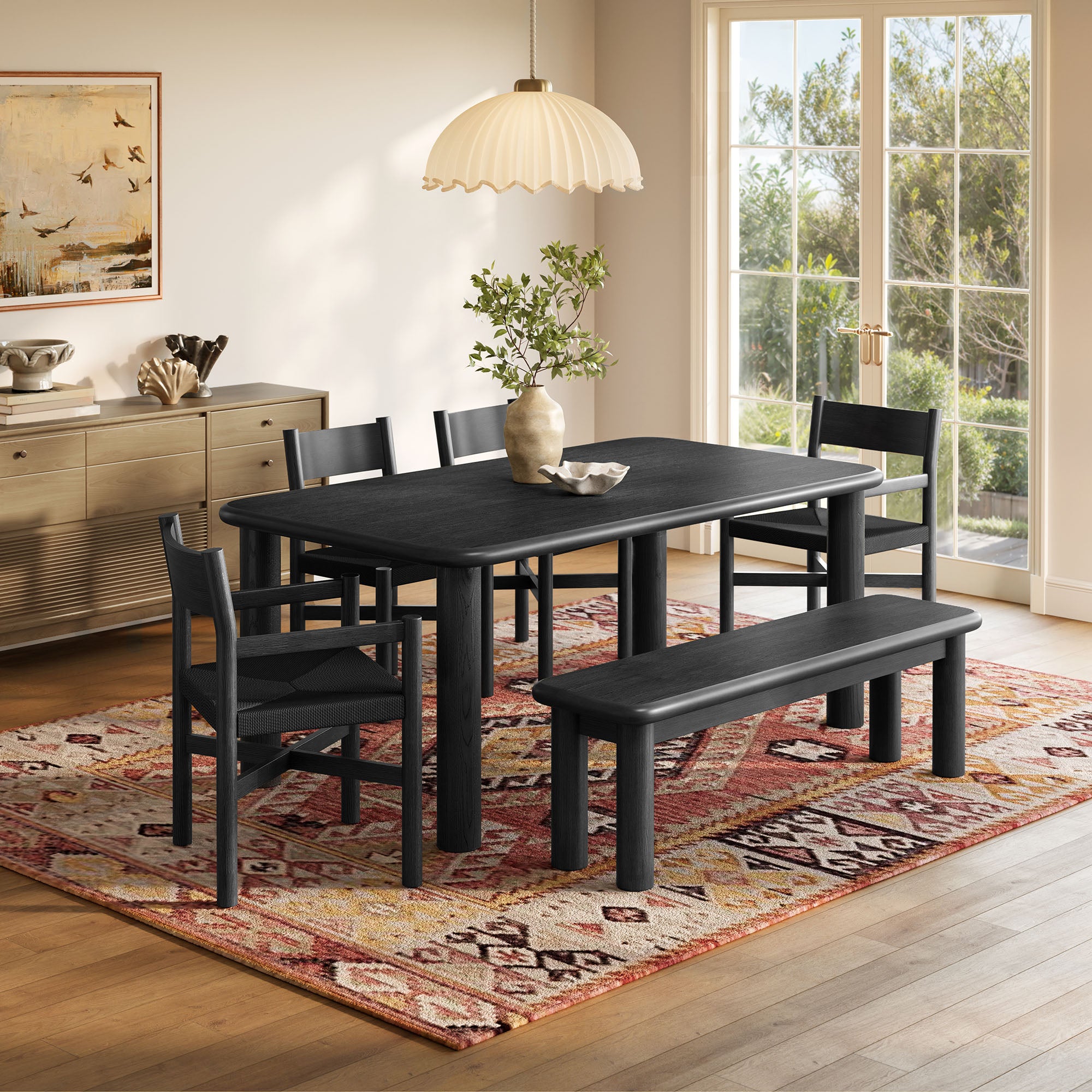 Modway Alvia 6-Piece Oak Wood Dining Table and Seating Set EEI-7715