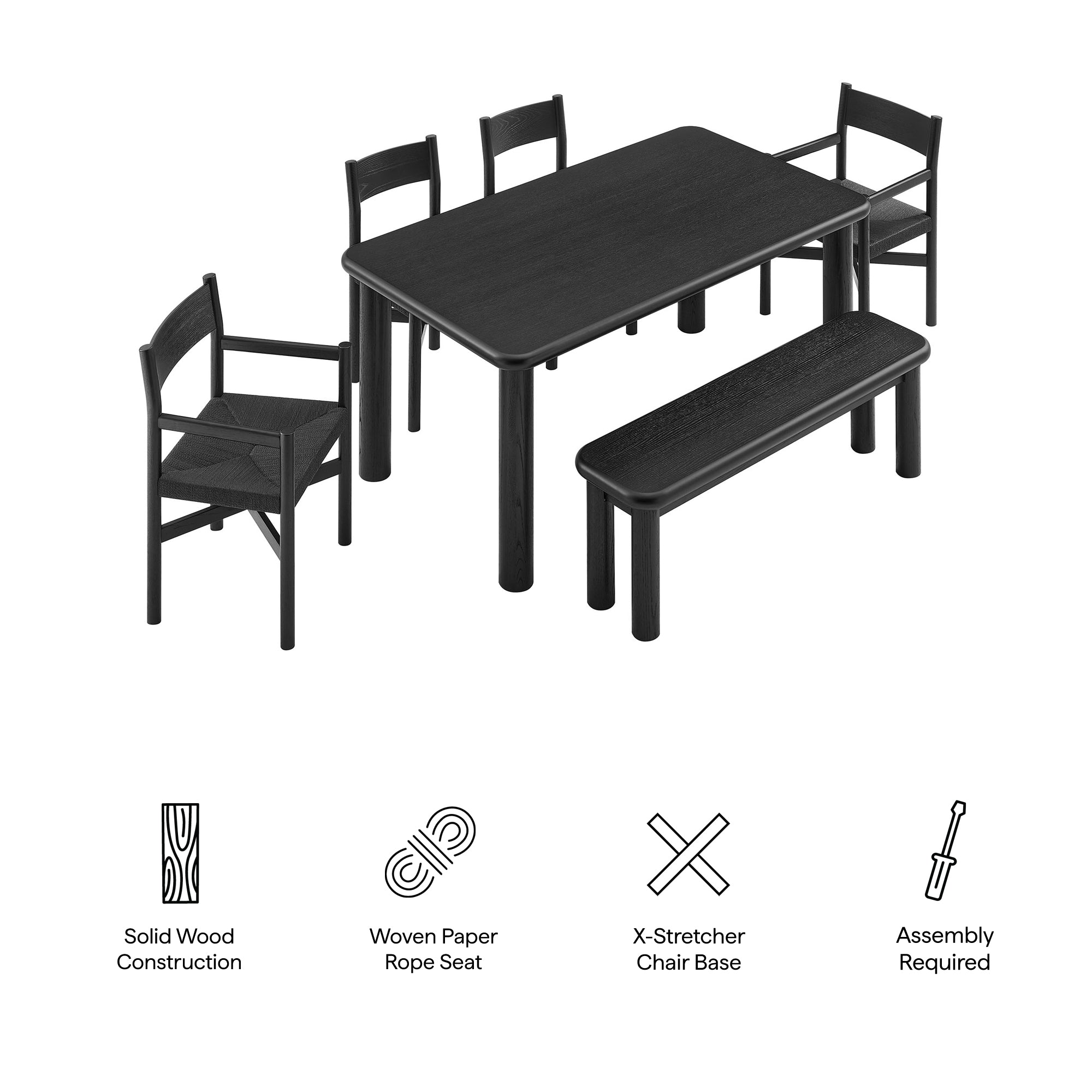 Modway Alvia 6-Piece Oak Wood Dining Table and Seating Set EEI-7715