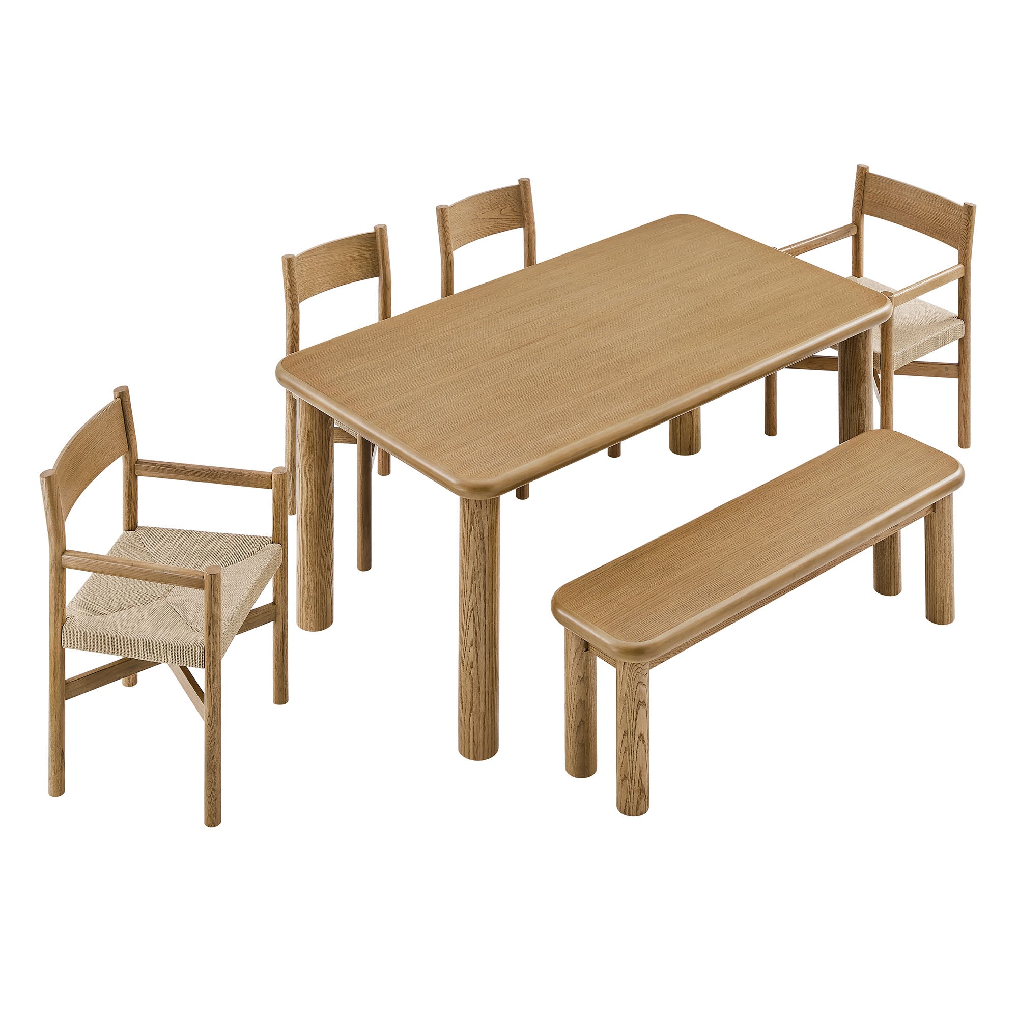 Modway Alvia 6-Piece Oak Wood Dining Table and Seating Set EEI-7715