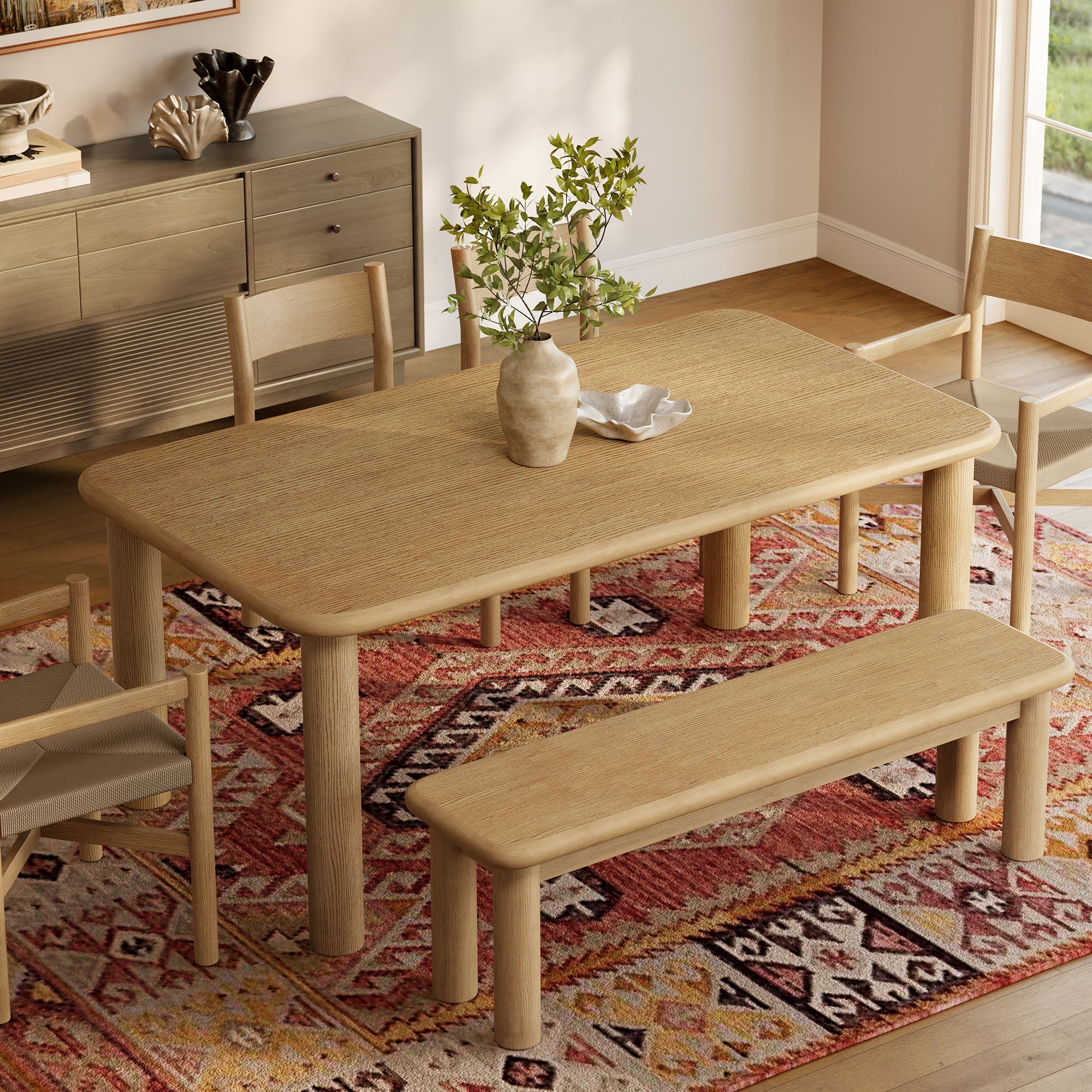 Modway Alvia 6-Piece Oak Wood Dining Table and Seating Set EEI-7715