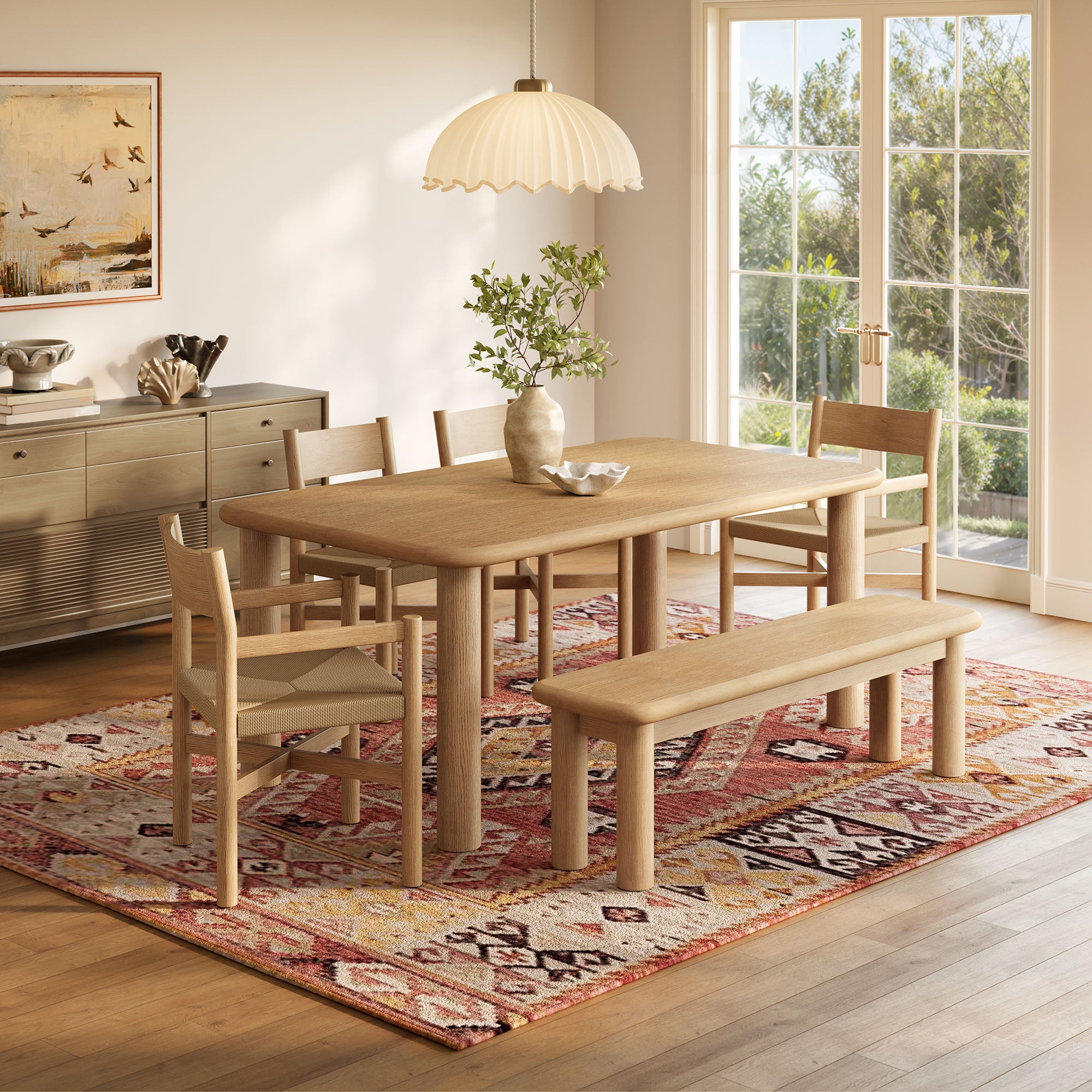 Modway Alvia 6-Piece Oak Wood Dining Table and Seating Set EEI-7715