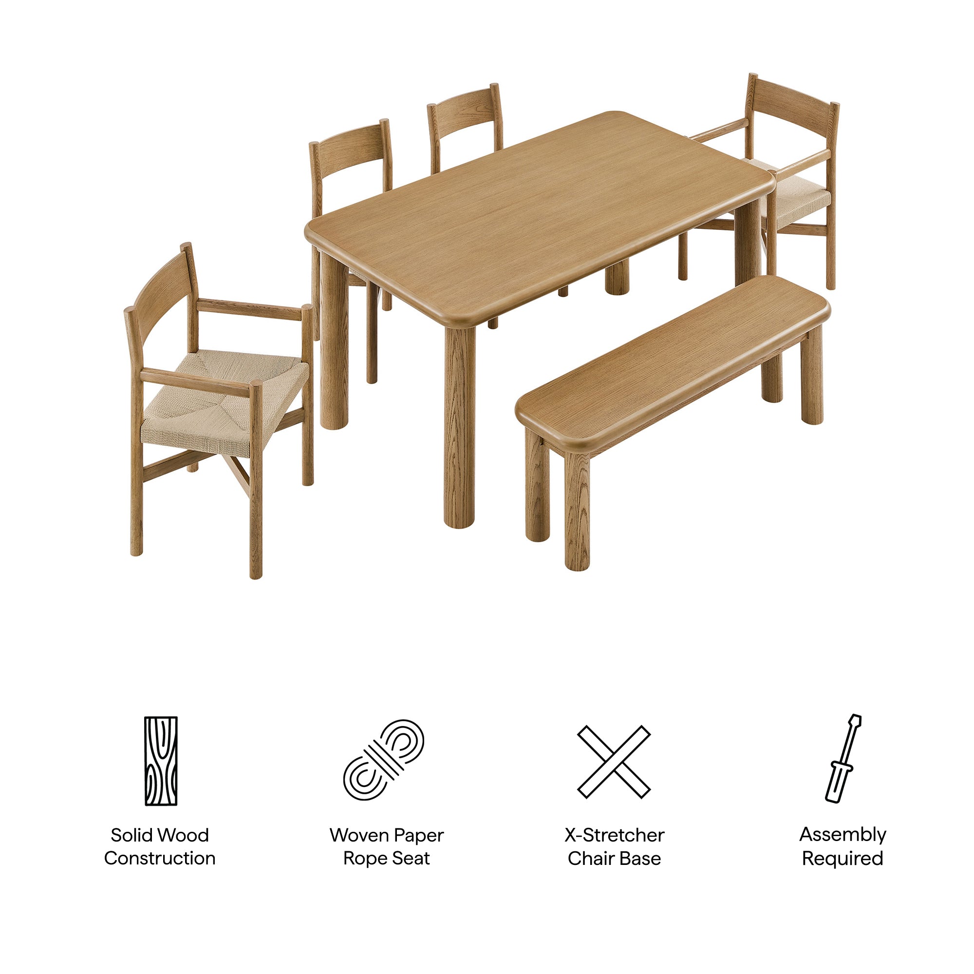 Modway Alvia 6-Piece Oak Wood Dining Table and Seating Set EEI-7715