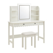 Modway EEI-7726 Emmeline Scalloped Makeup Vanity Desk With LED Mirror and Stool