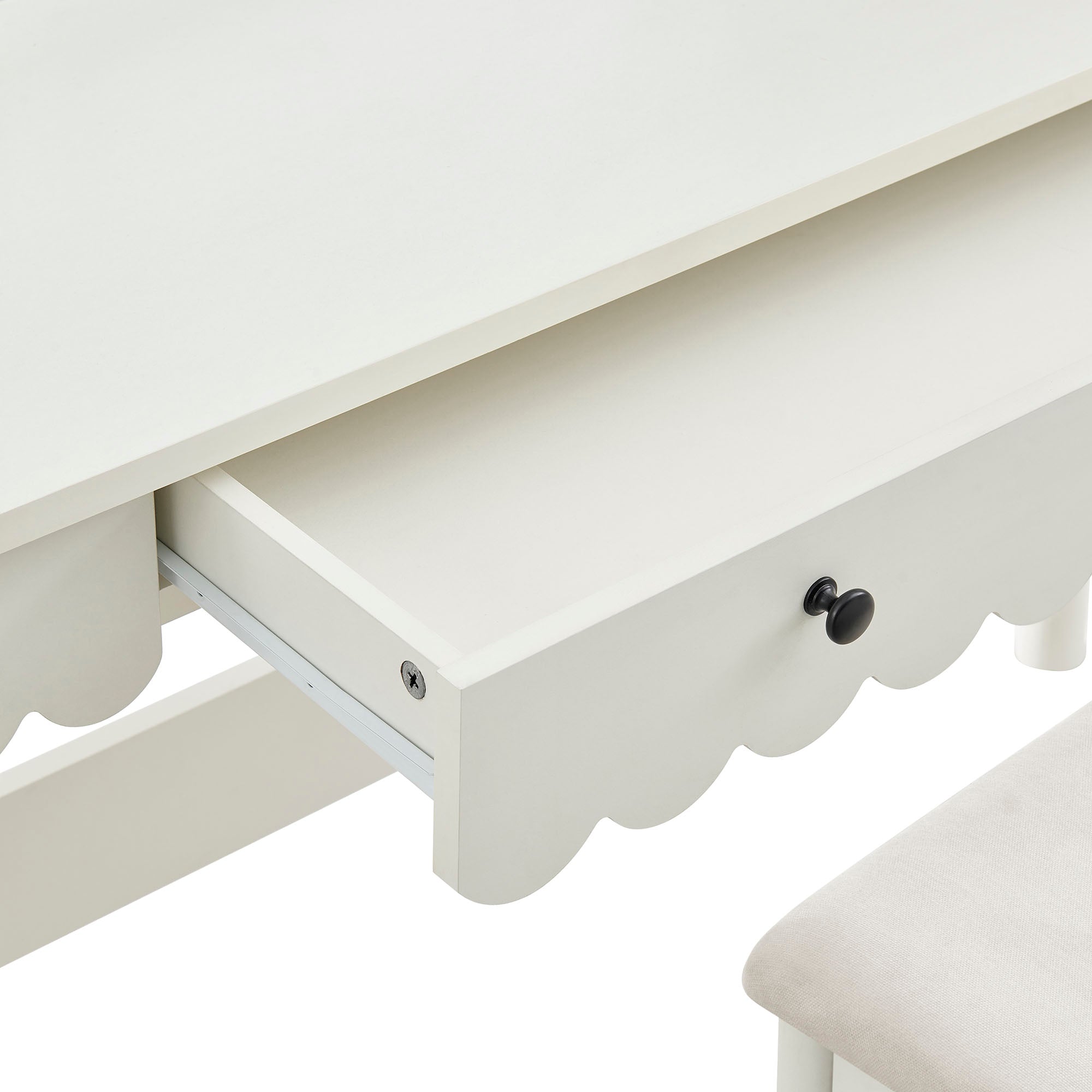 Modway EEI-7726 Emmeline Scalloped Makeup Vanity Desk With LED Mirror and Stool