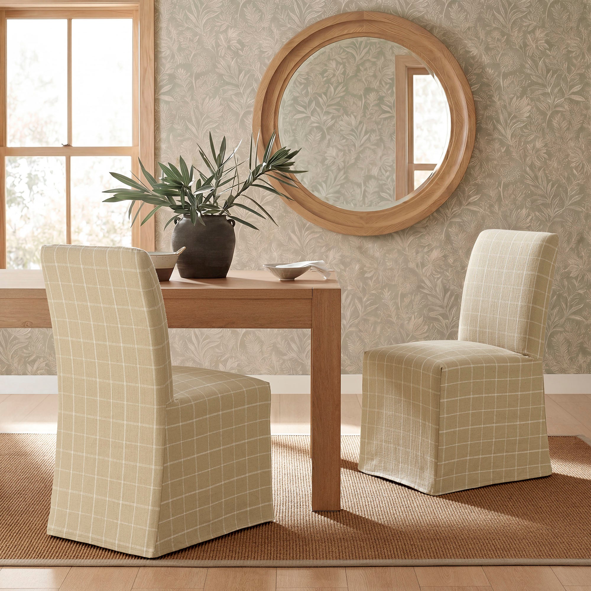 Modway Aster Linen Cotton Blend Slipcovered Dining Chairs Set of 2 EEI-7761