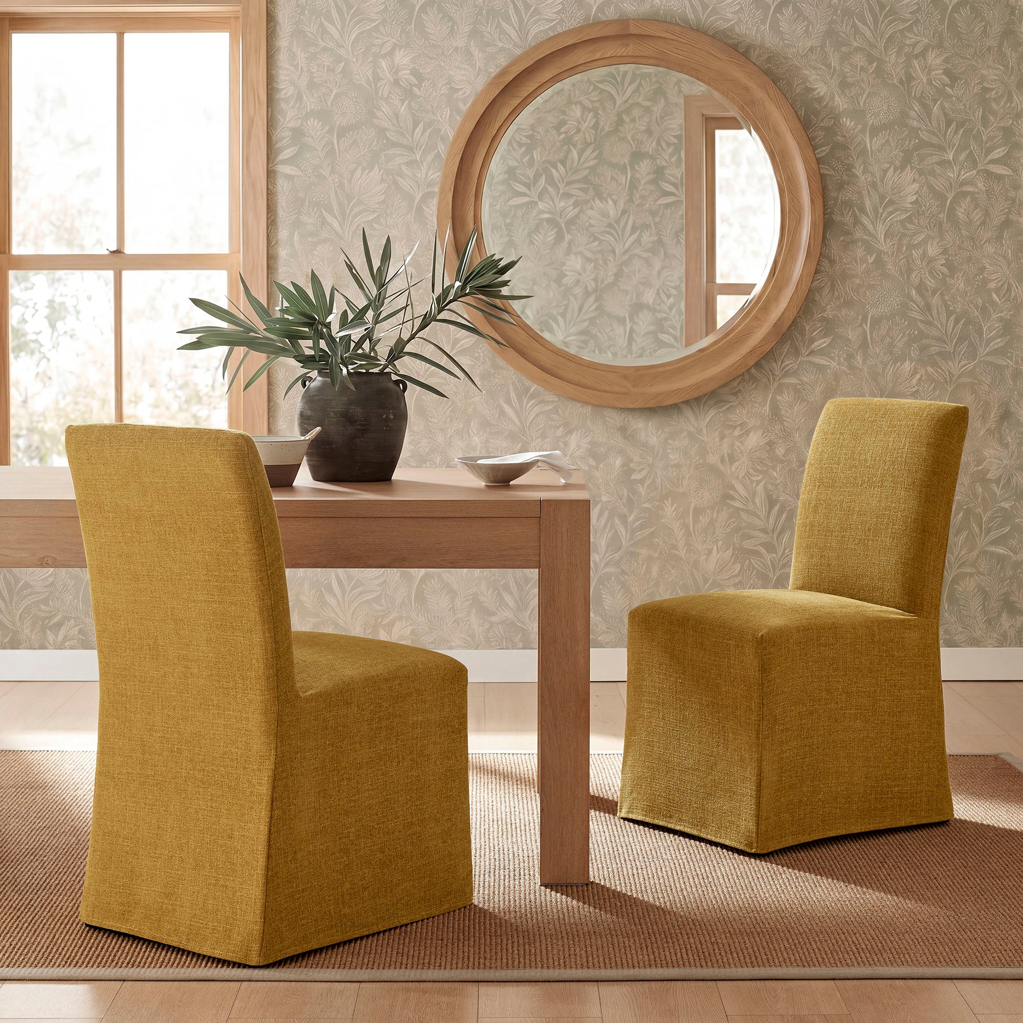 Modway Aster Slub Weave Fabric Slipcovered Dining Chairs Set of 2 EEI-7762