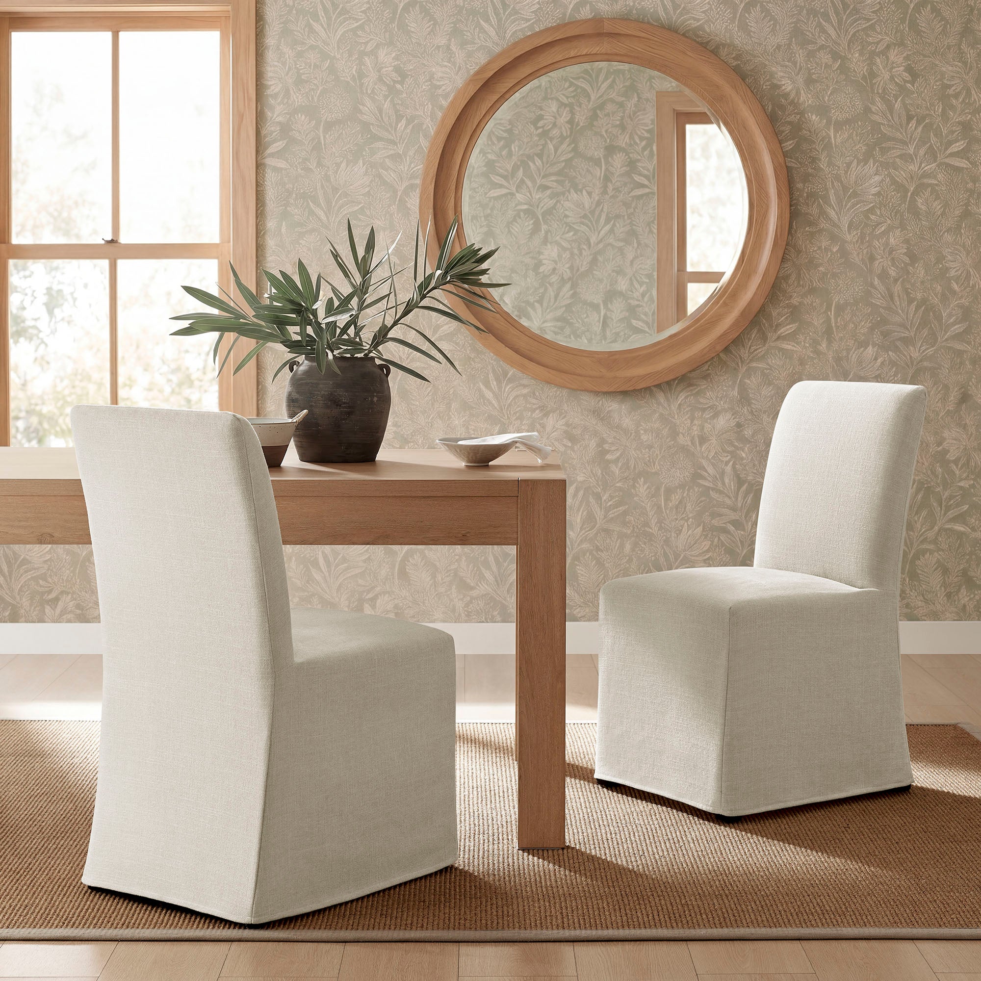 Modway Aster Slub Weave Fabric Slipcovered Dining Chairs Set of 2 EEI-7762