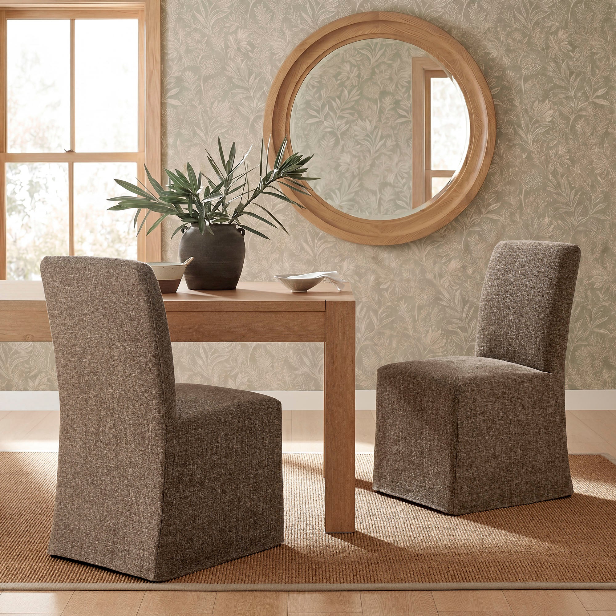Modway Aster Slub Weave Fabric Slipcovered Dining Chairs Set of 2 EEI-7762