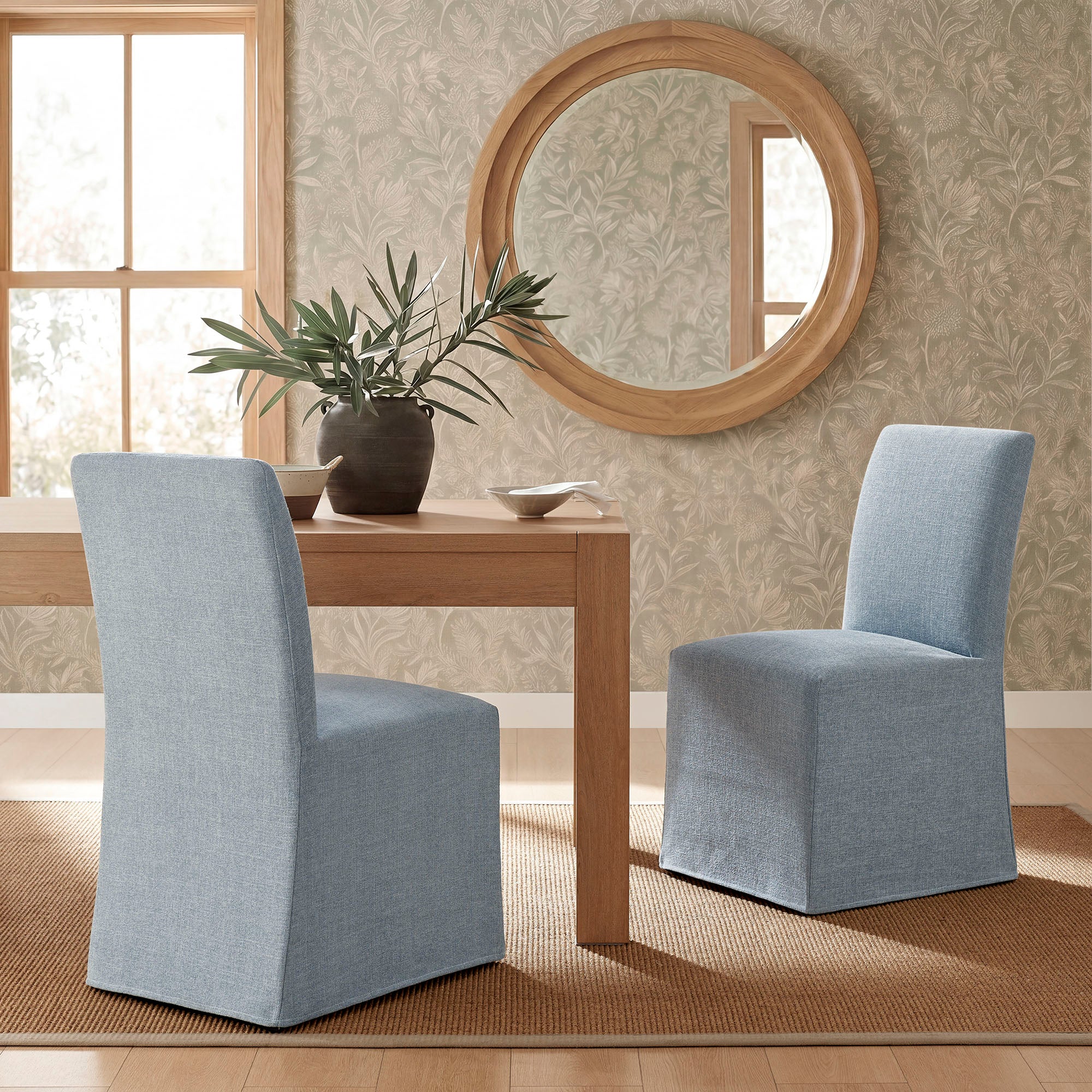 Modway Aster Slub Weave Fabric Slipcovered Dining Chairs Set of 2 EEI-7762