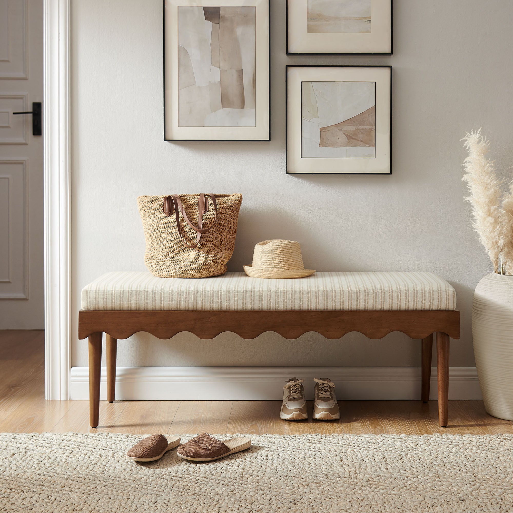 Modway Mirette Scalloped Edge Striped Accent Bench EEI-7781