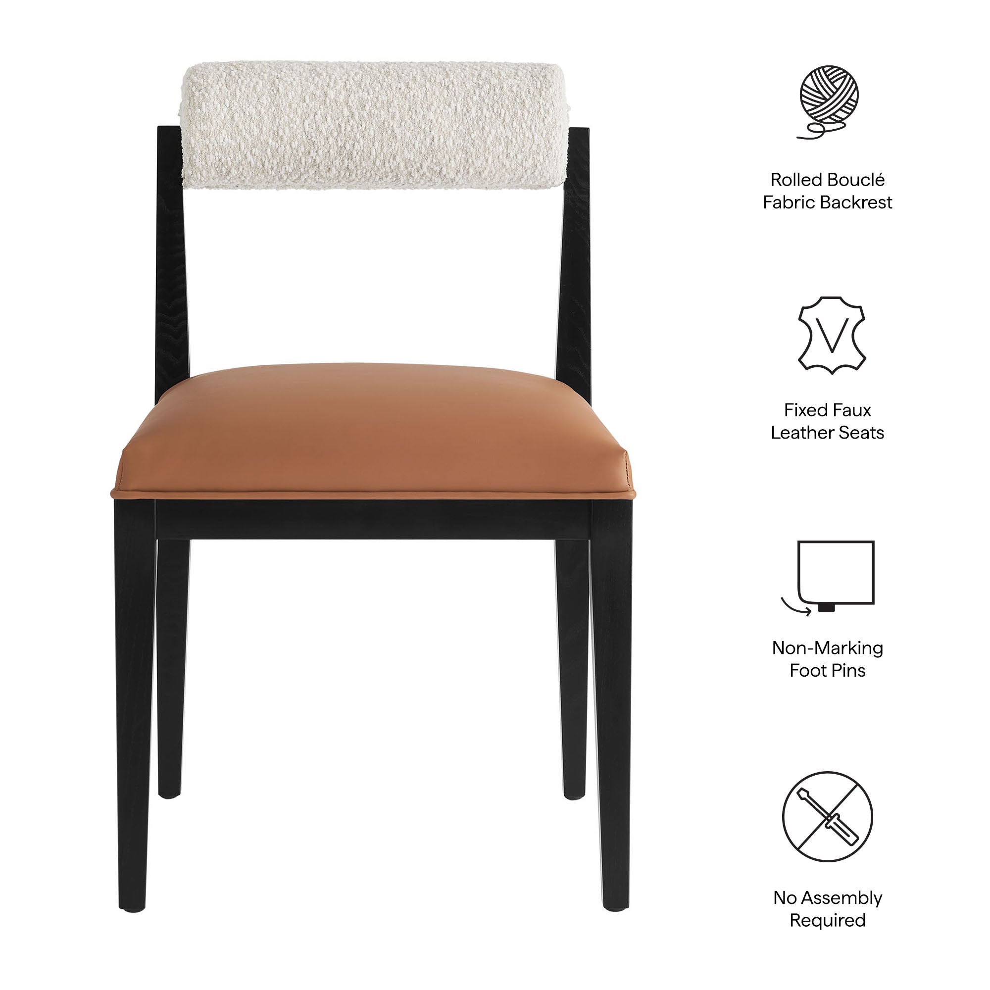 Modway EEI-7796 Kai Boucle and Vegan Leather Dining Chair Set of 2