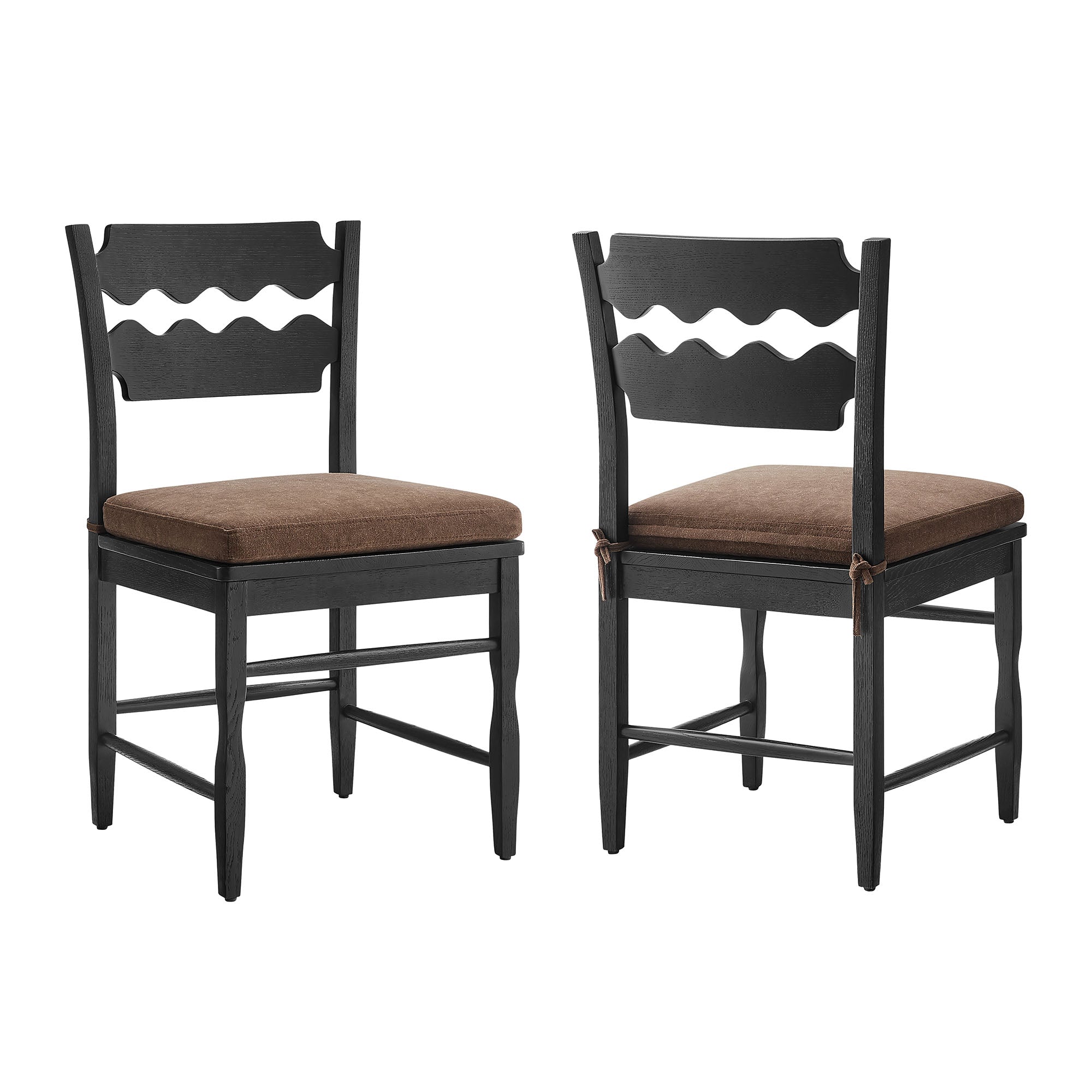 Modway EEI-7798 Jax Oak Wood Dining Chair With Wavy Razor Back and Cushion Set of 2