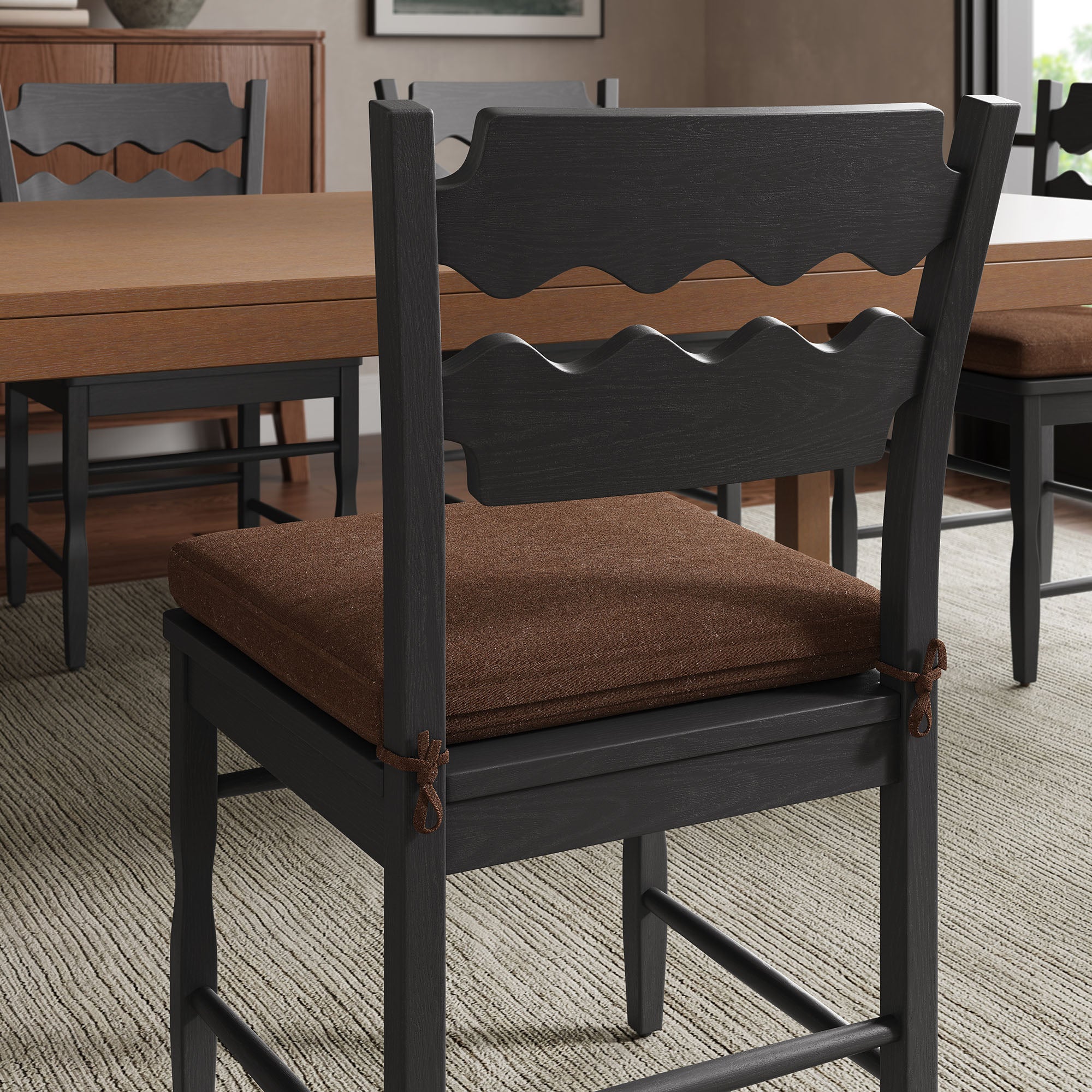 Modway EEI-7798 Jax Oak Wood Dining Chair With Wavy Razor Back and Cushion Set of 2