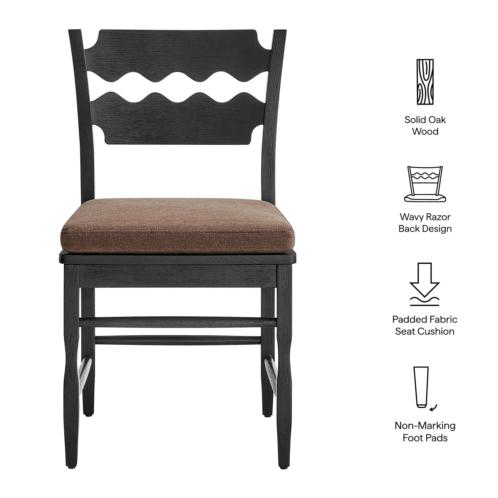 Modway EEI-7798 Jax Oak Wood Dining Chair With Wavy Razor Back and Cushion Set of 2