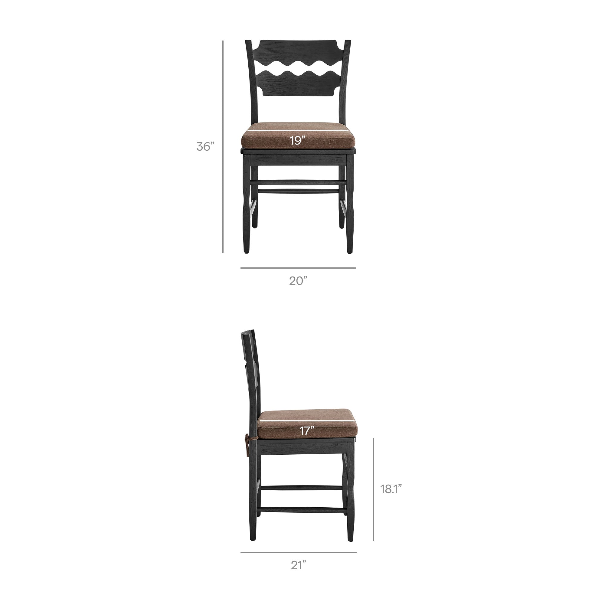 Modway EEI-7798 Jax Oak Wood Dining Chair With Wavy Razor Back and Cushion Set of 2