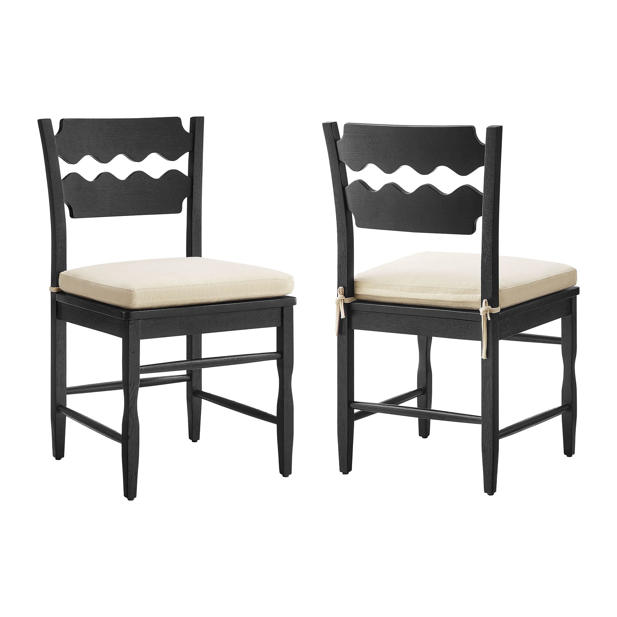 Modway EEI-7798 Jax Oak Wood Dining Chair With Wavy Razor Back and Cushion Set of 2