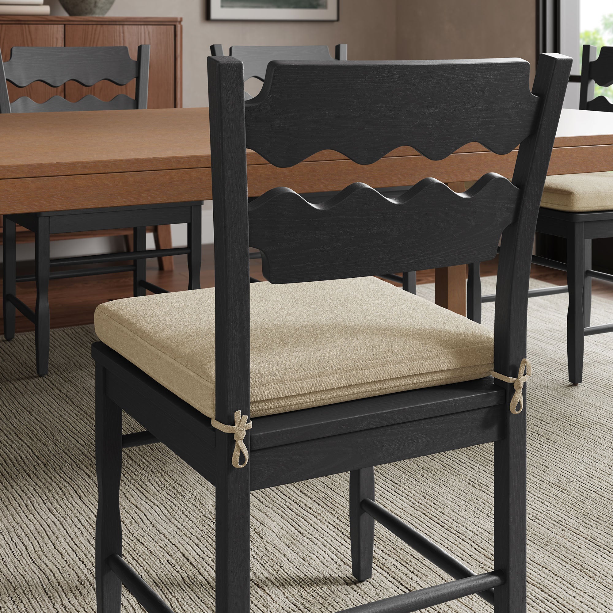 Modway EEI-7798 Jax Oak Wood Dining Chair With Wavy Razor Back and Cushion Set of 2